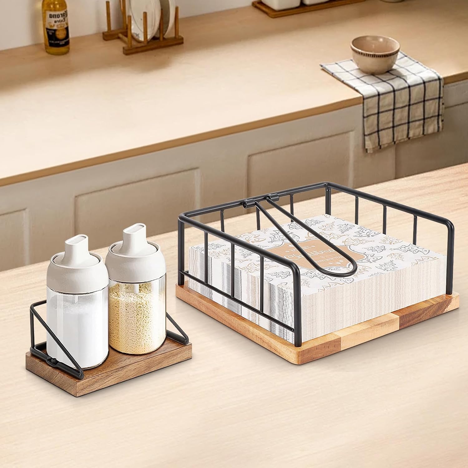 Flat Napkin Holder / Black Napkin Holder Set / Wood