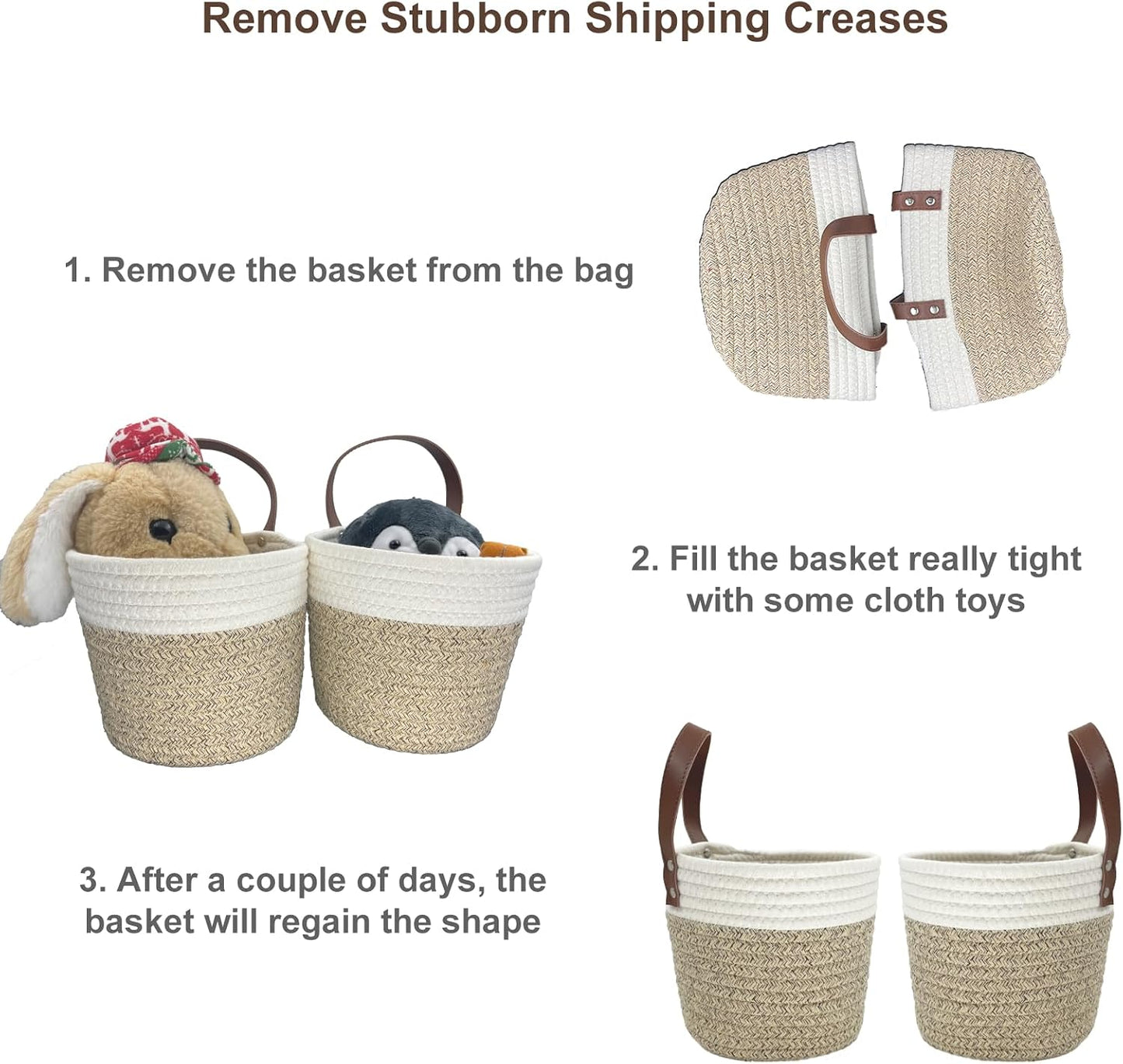 Handles Woven Organizer Storage Basket / Light Brown / Set of 2