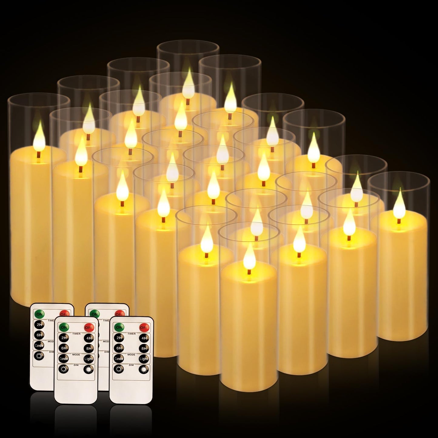 fclayvts 24 Packs of Acrylic LED Candles, Flickering Flameless Candles Battery Operated with Remote Dimmed and Timed