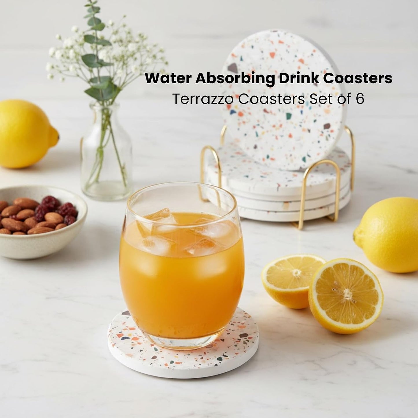 Mid Century Boho Coaster / Marble / Set of 6