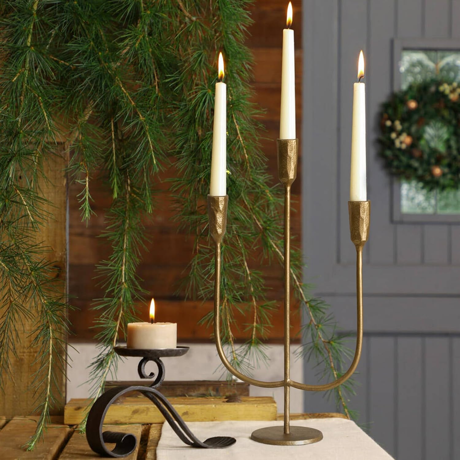 3-Candle Cast Iron Metal Candelabra Candlestick Holders 15 inch Tall Candle Holder Wedding Event Candelabra Candle