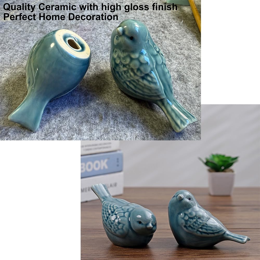 Pair of Ceramic Bird Figurines / Blue