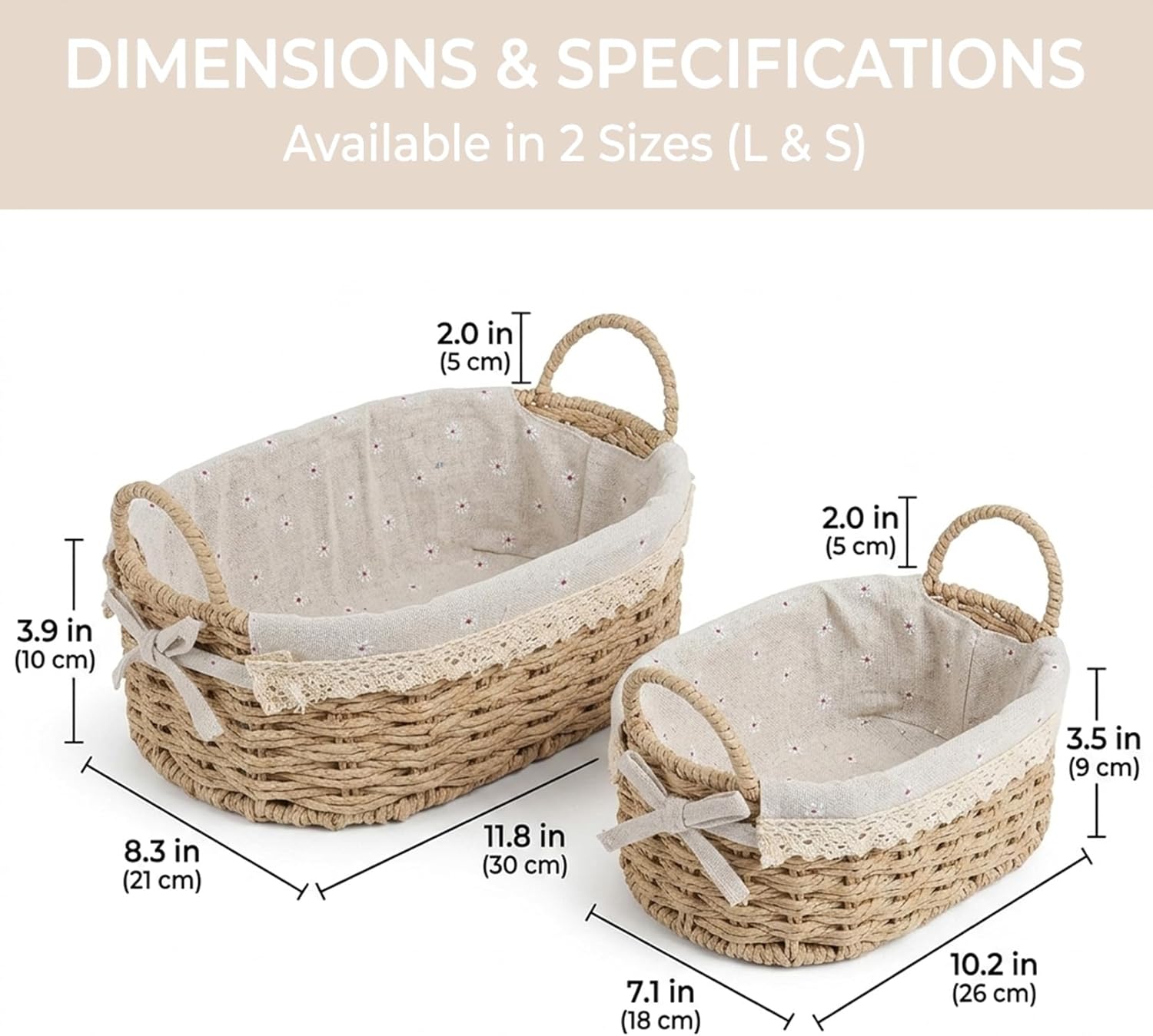 Wicker Basket / Small Woven Storage Baskets / Oval / Set of 2