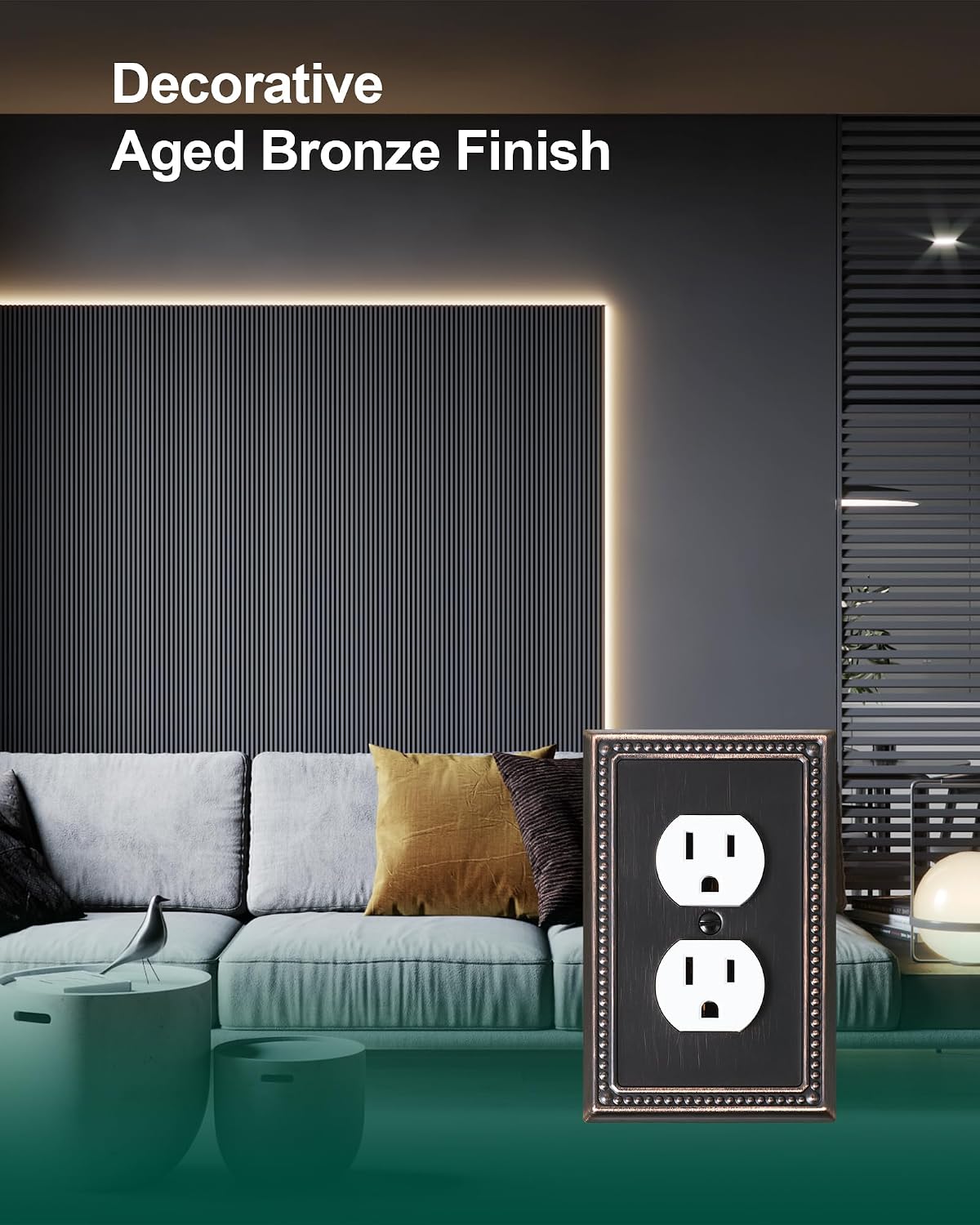 6-Pack Duplex Switch Plates and Outlet Covers, Aged Bronze | Pearls Beaded Decorative Metal Wall Plates for Electrical