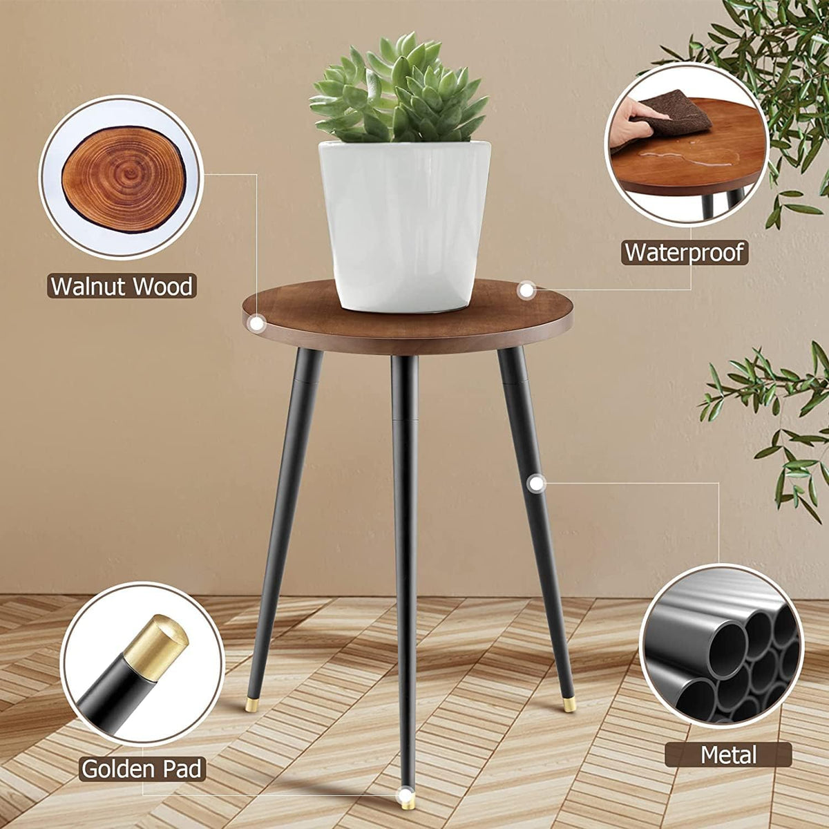 KINNARY Plant Stand Indoor,Mid Century Wood Plant Stand Plant Table for Flower Pots,Heavy Duty Metal Tall Plant Holder