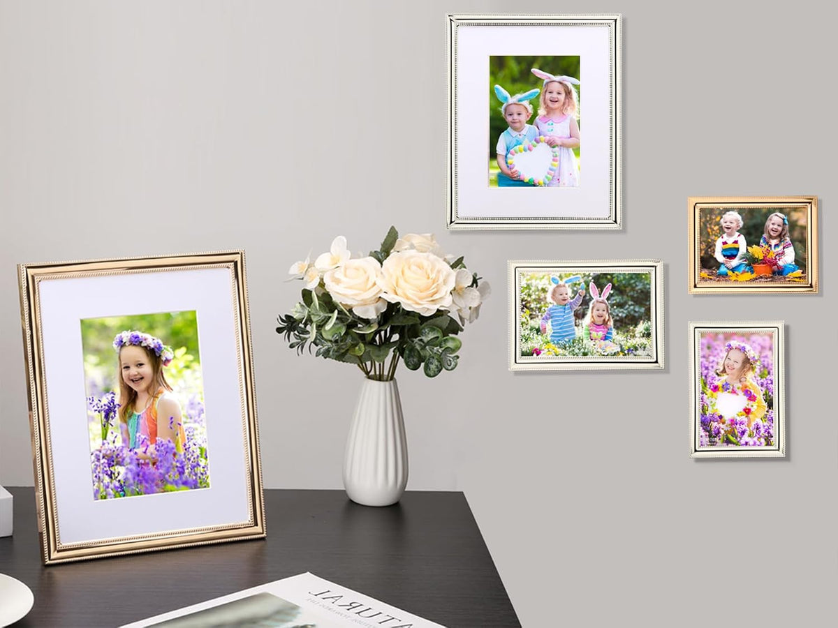 YiPinYin Classy Gold Plated 10x12'' Metal Beaded Picture Frame,with Acid Free Mat for 8x10'',Features Real Glass and