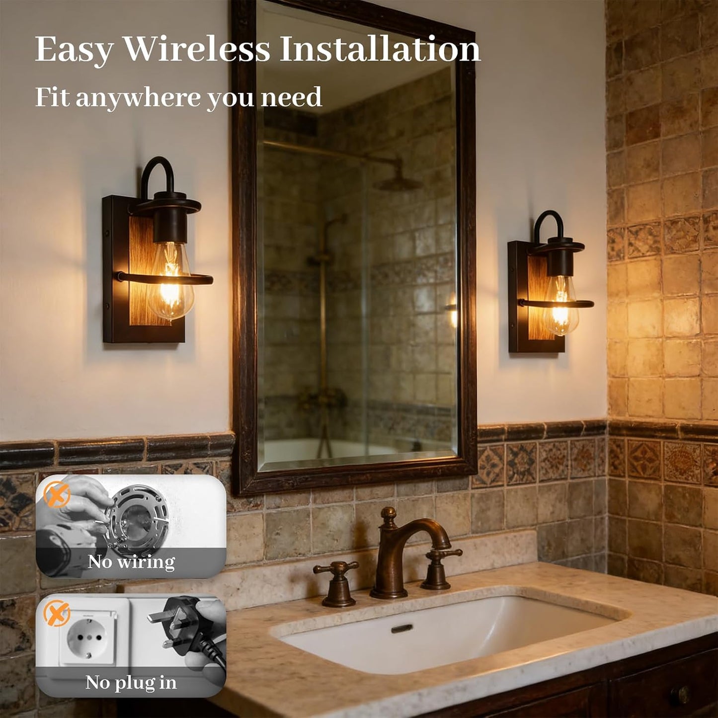 Battery Operated Wall Sconce Set of 2, Wireless Wall Lights with Remote Control, Dimmable 3 Color Temperatures