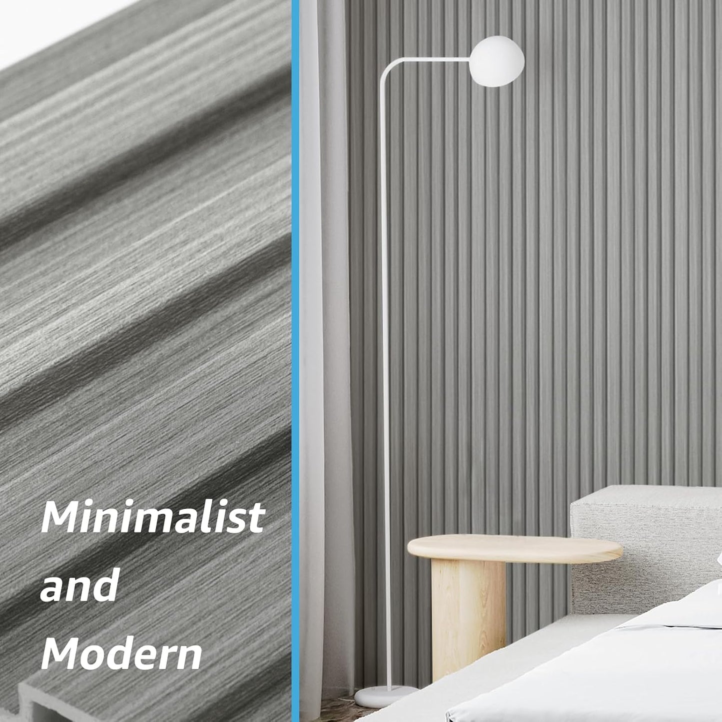 Art3d 96 x 6 Inch WPC 3D Wood Textured Slat Wall Panels, 8-Pack, Gray Oak | Stylish Slat Design, Waterproof, Weather