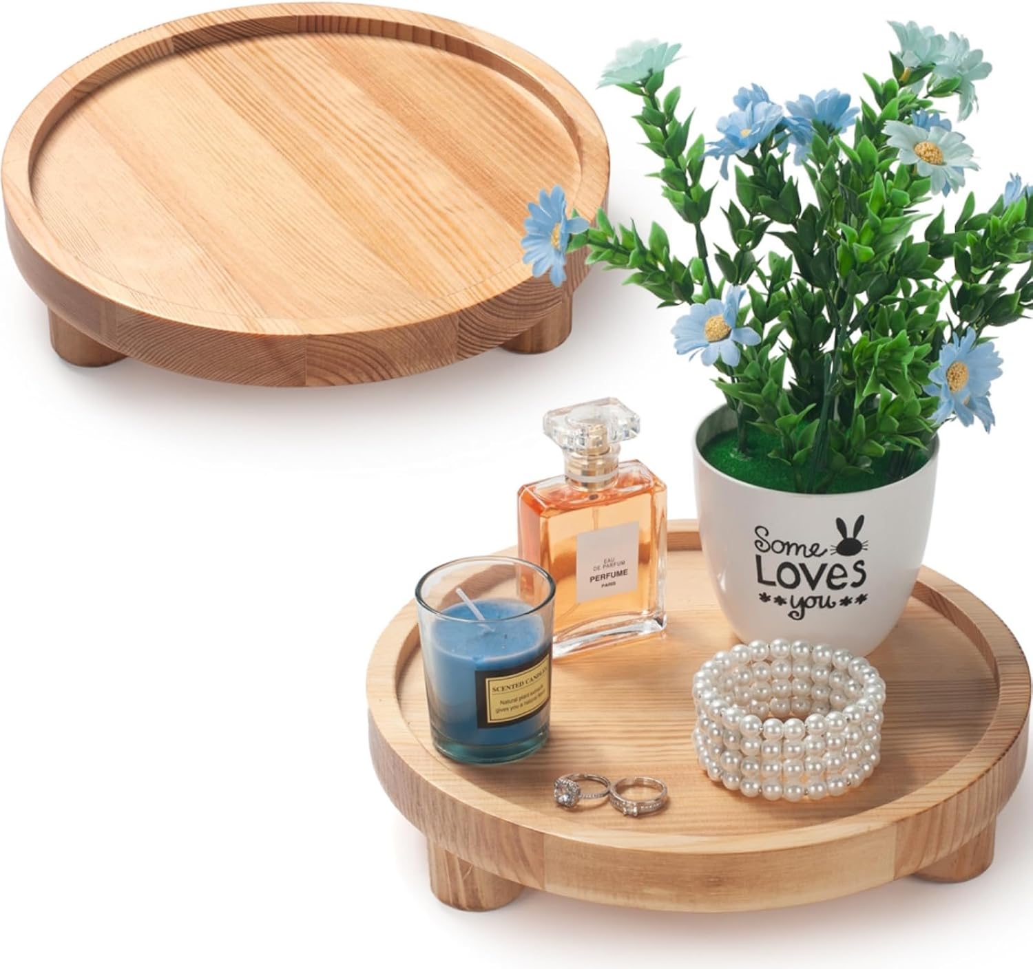Round Wooden Tray Decor / Round - Natural / Set of 2