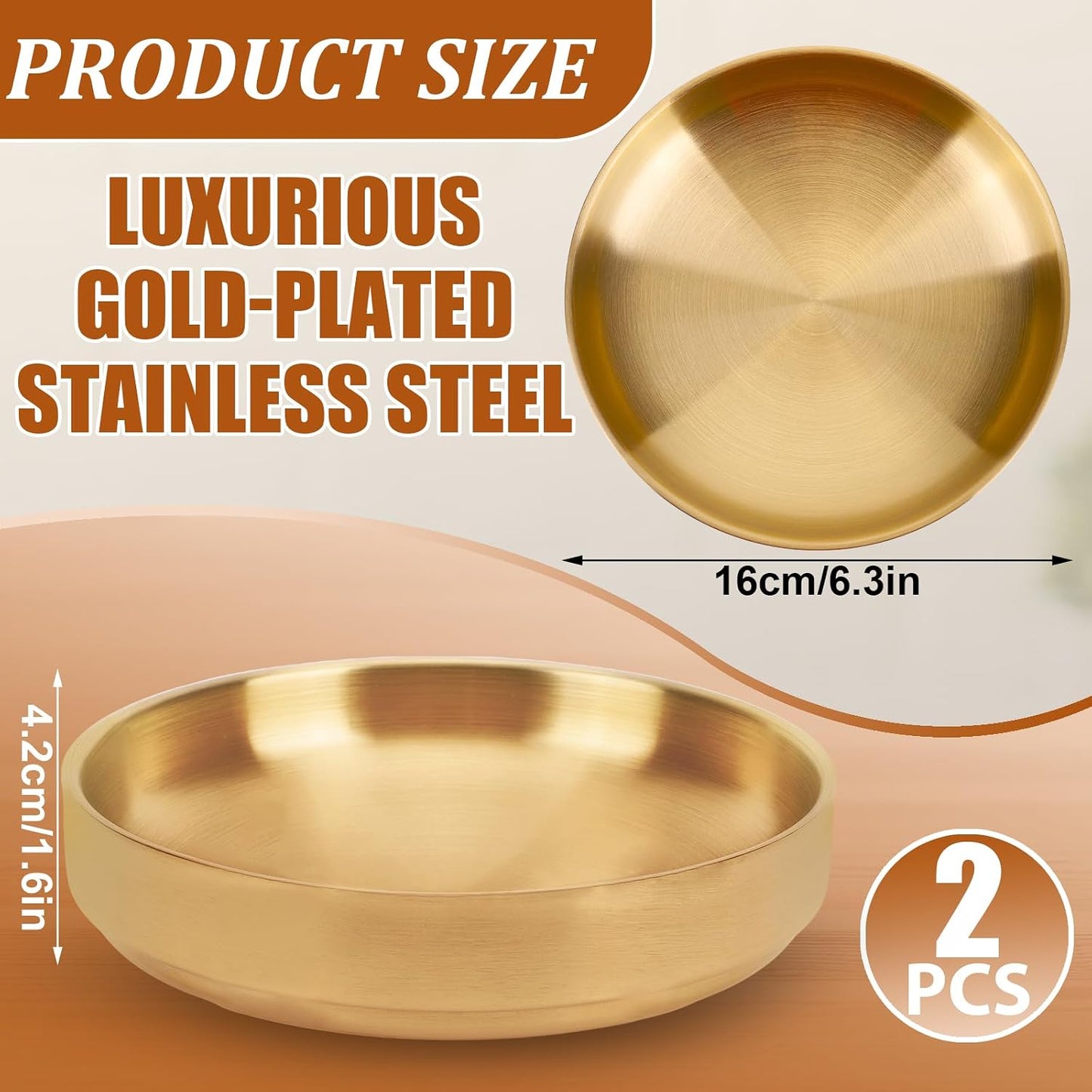 Key Bowl for Entryway- Table Decorative Key Dish for Organizing Tabletop Catch All / Gold / Set of 2