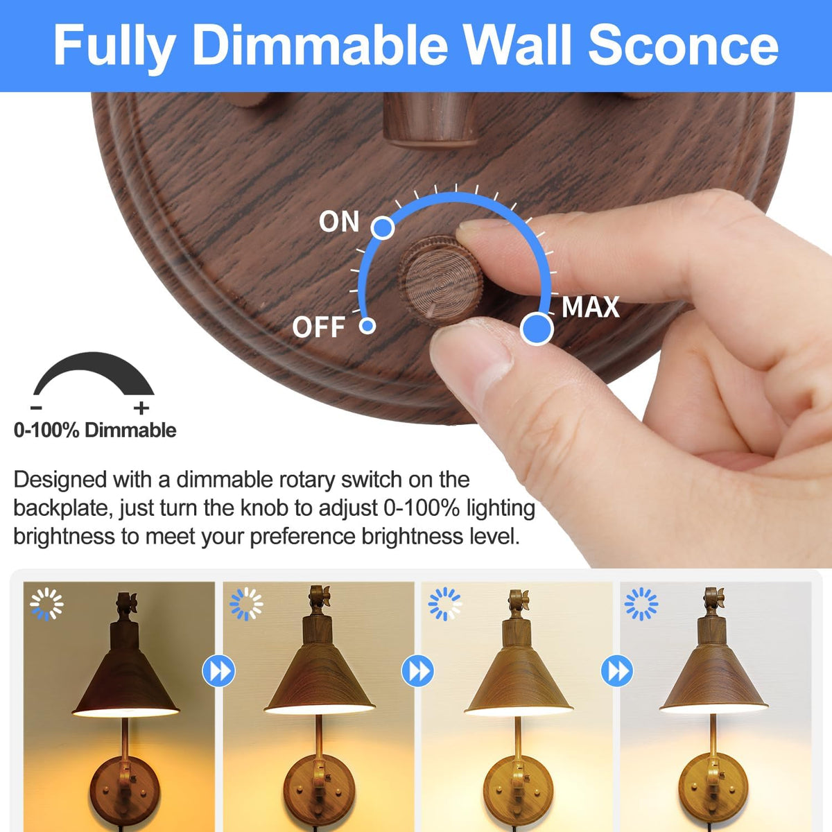 TRLIFE Plug in Wall Sconces, Dimmable Wall Sconces Set of 2 Plug in Swing Arm Wall Lights, Adjustable Wall Mounted