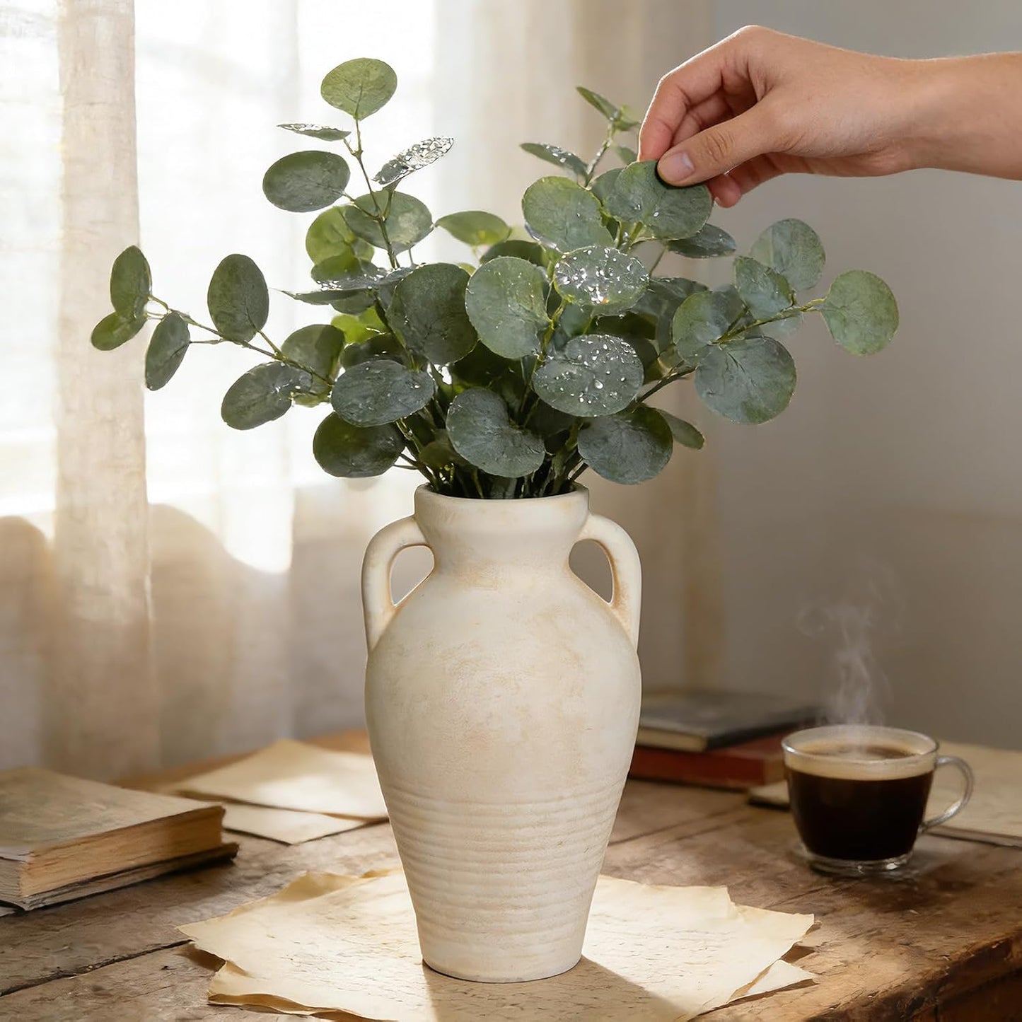 Ceramic Flower Vase / 11"h-off-white / 11 Inch