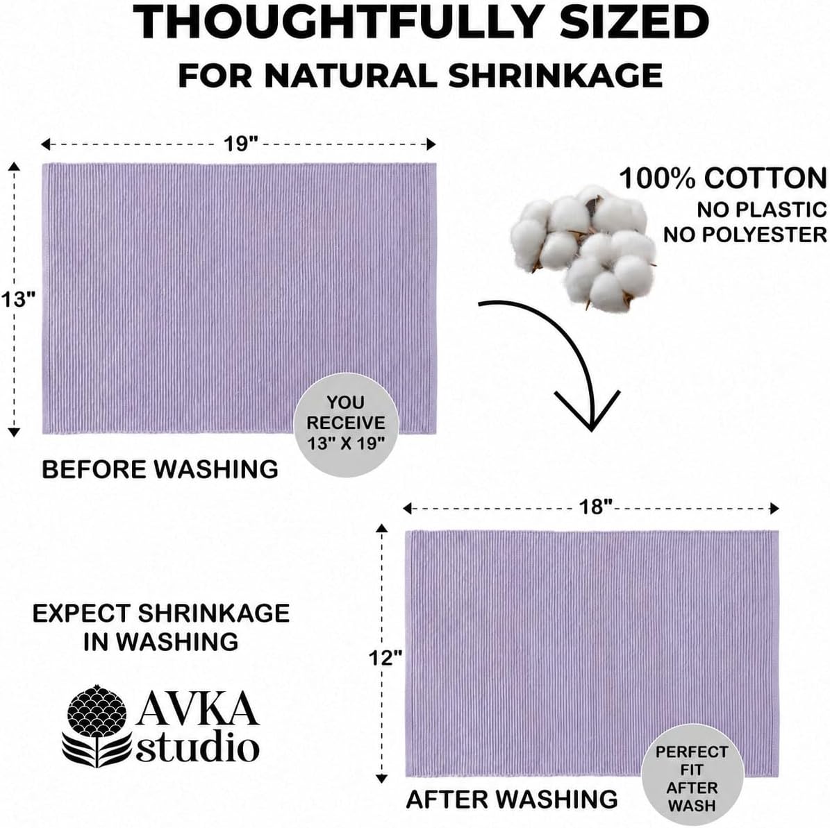 100% Cotton Ribbed Placemats - Set of 8-13 x 19 Inches - Purple - Everyday Cloth Table Mats - Thick Construction
