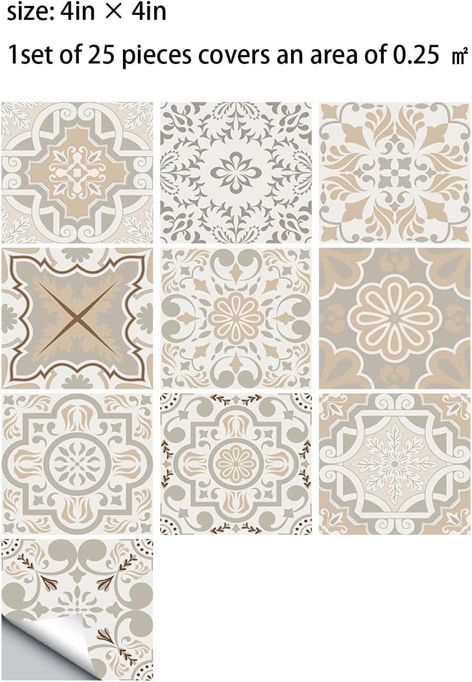 Moroccan Style Tile Sticker / Ts-491 / 4 x 4 / Set of 25