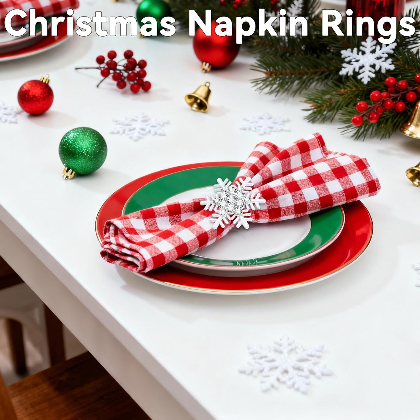 Set of 12 Christmas Snowflake Napkin Rings for Dinning Table Setting- White Rustic Dinner Tables Setting Decoration for