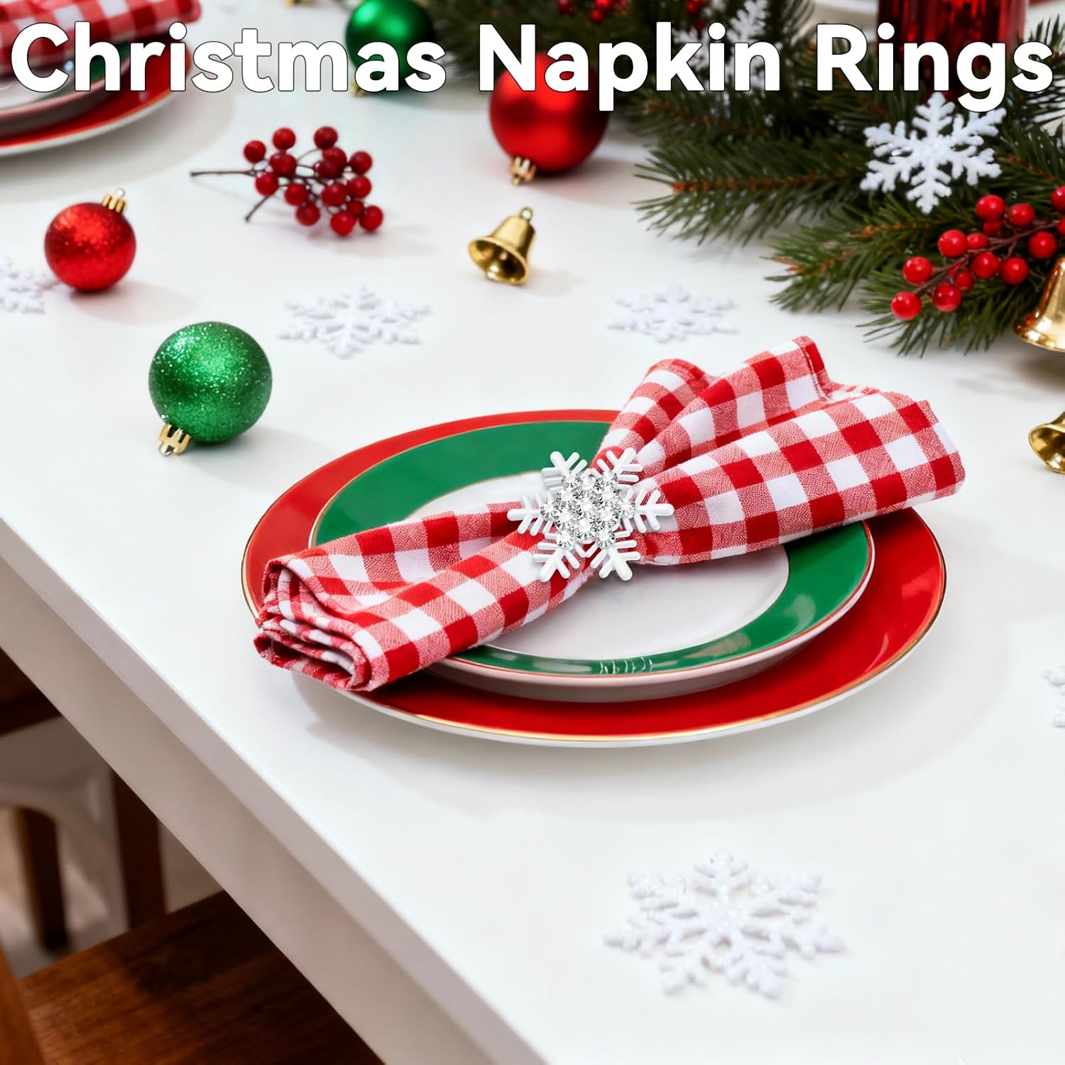 Set of 12 Christmas Snowflake Napkin Rings for Dinning Table Setting- White Rustic Dinner Tables Setting Decoration for