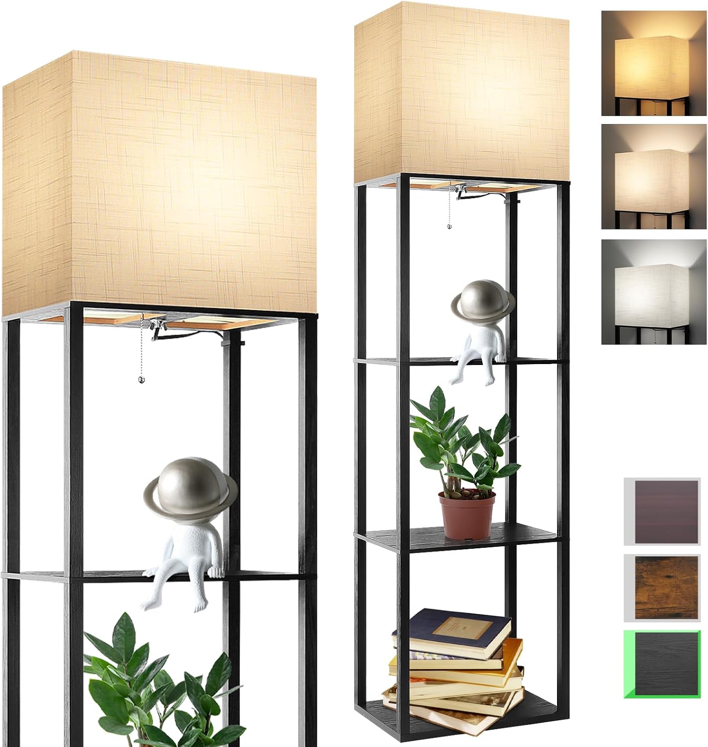 RUNTOP Plus Floor Lamp with Shelves, Shelf Lamp with 15W LED Bulb, 3 Colors, Memory Function, Wide Display Shelf for