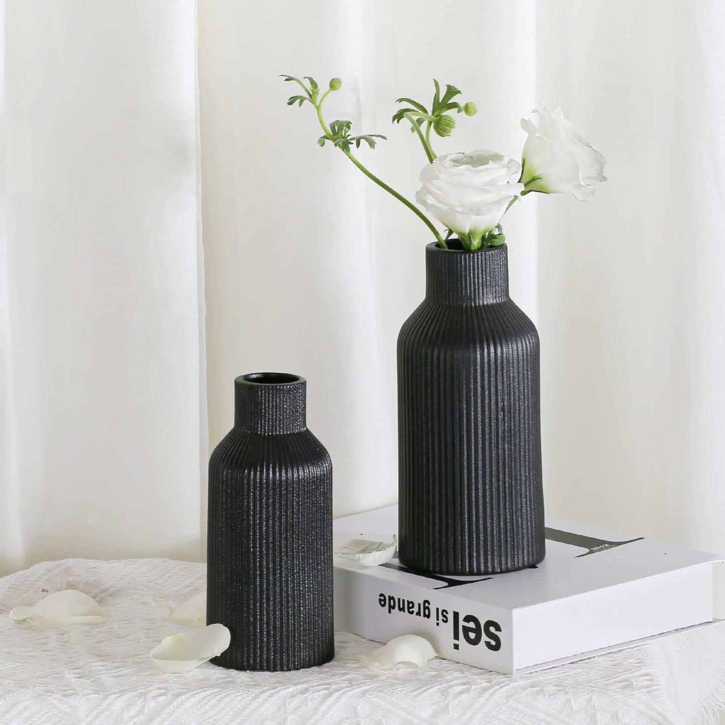 Bohemian Ceramic Vase / Black / 7in