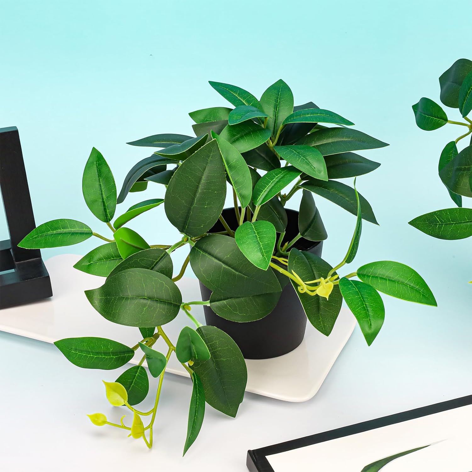Small Fake Plants Mini Artificial Potted Plants Indoor Fake Greenery Potted Plastic Faux / Set of 2