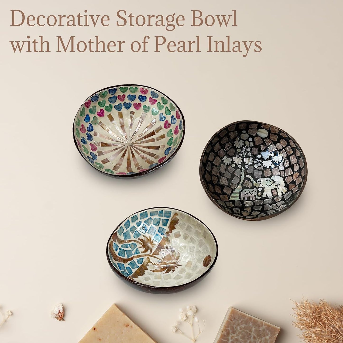 Distinctive Coconut Shell Container for Entryway / Coconut Trees