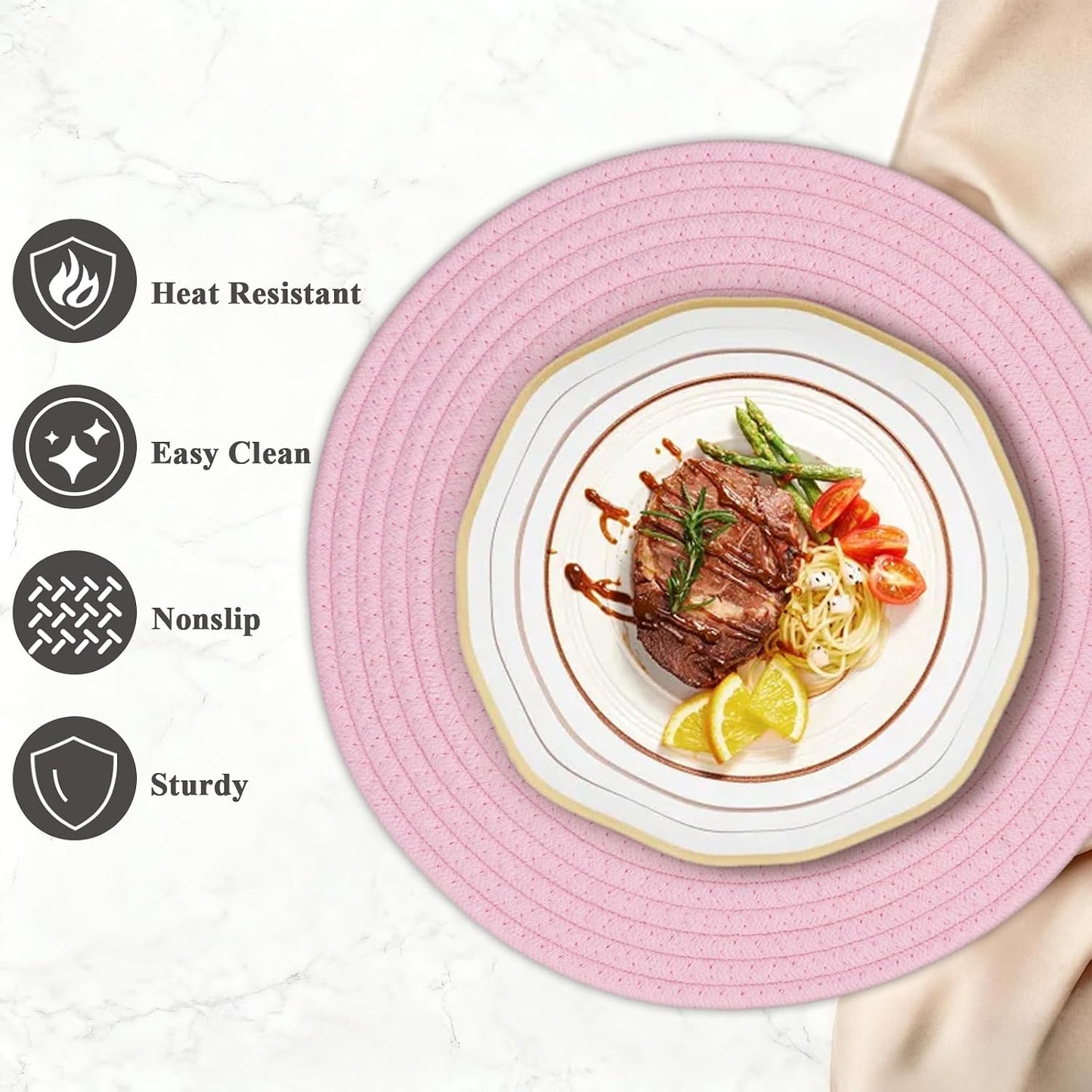 Round Placemats Set of 6, Cotton Rope Woven Table Mats, Hot Pads for Kitchen, Non Slip Heat Resistant Place Mats, 13