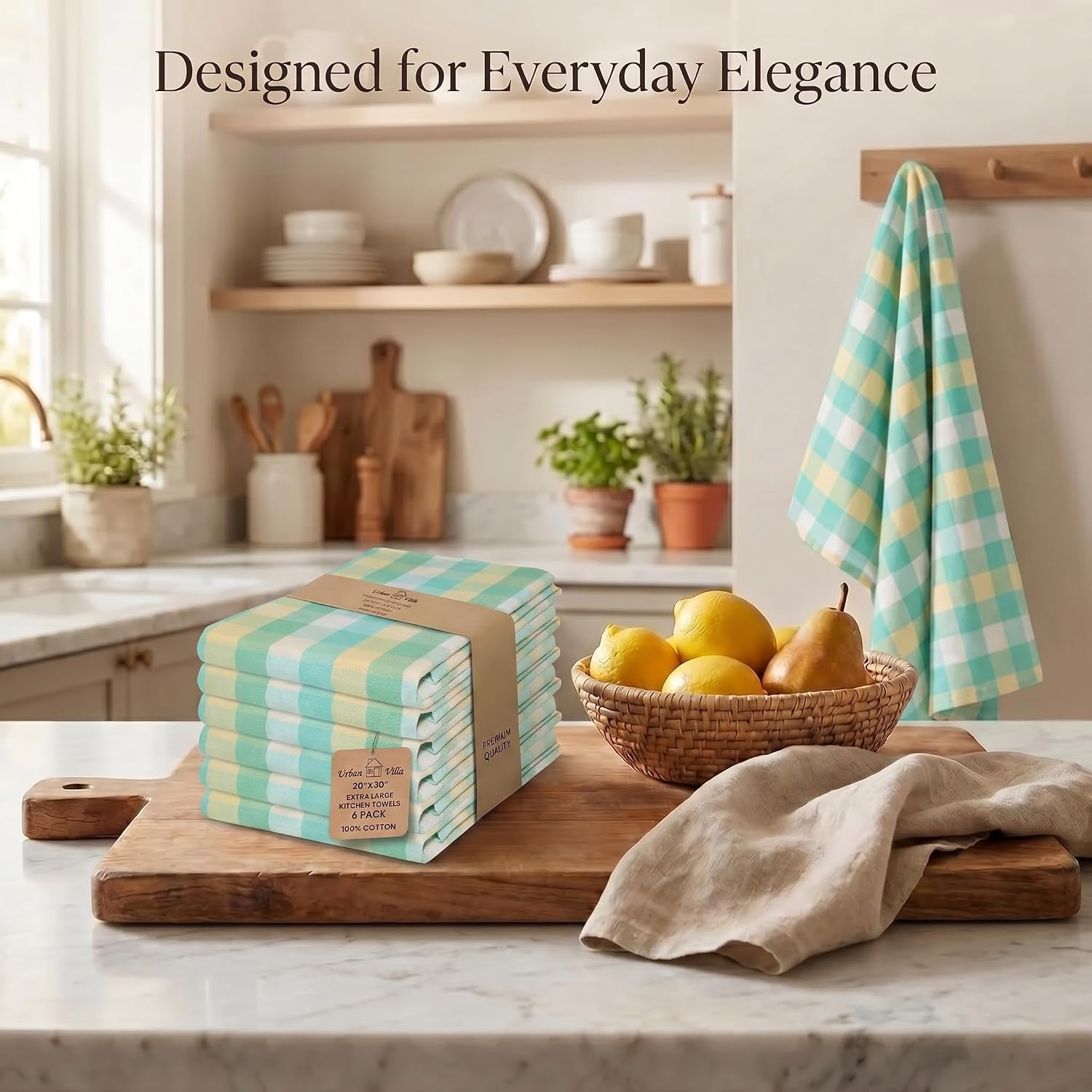 Urban Villa Kitchen Towels Cotton Dish Towels 20”x30” (Set of 6) Greensand