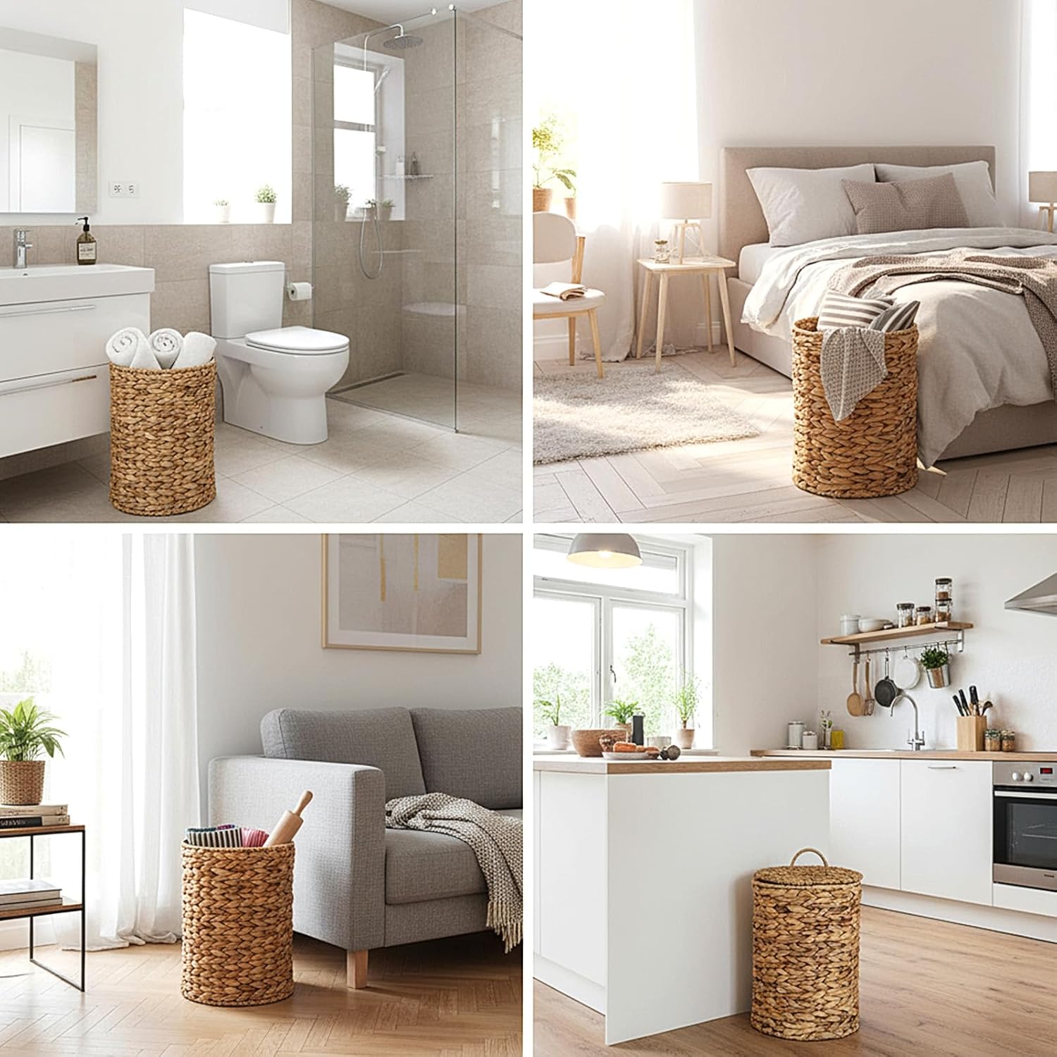 Large Woven Bin / Boho Woven Braided Bathroom Waste Basket Trash Can
