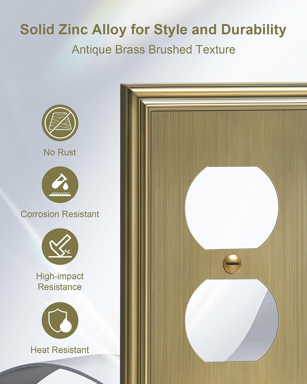 6-Pack Zinc Alloy Single Duplex Outlet Cover Plate, Solid Receptacle Cover | Decorative Switch Plates and Outlet