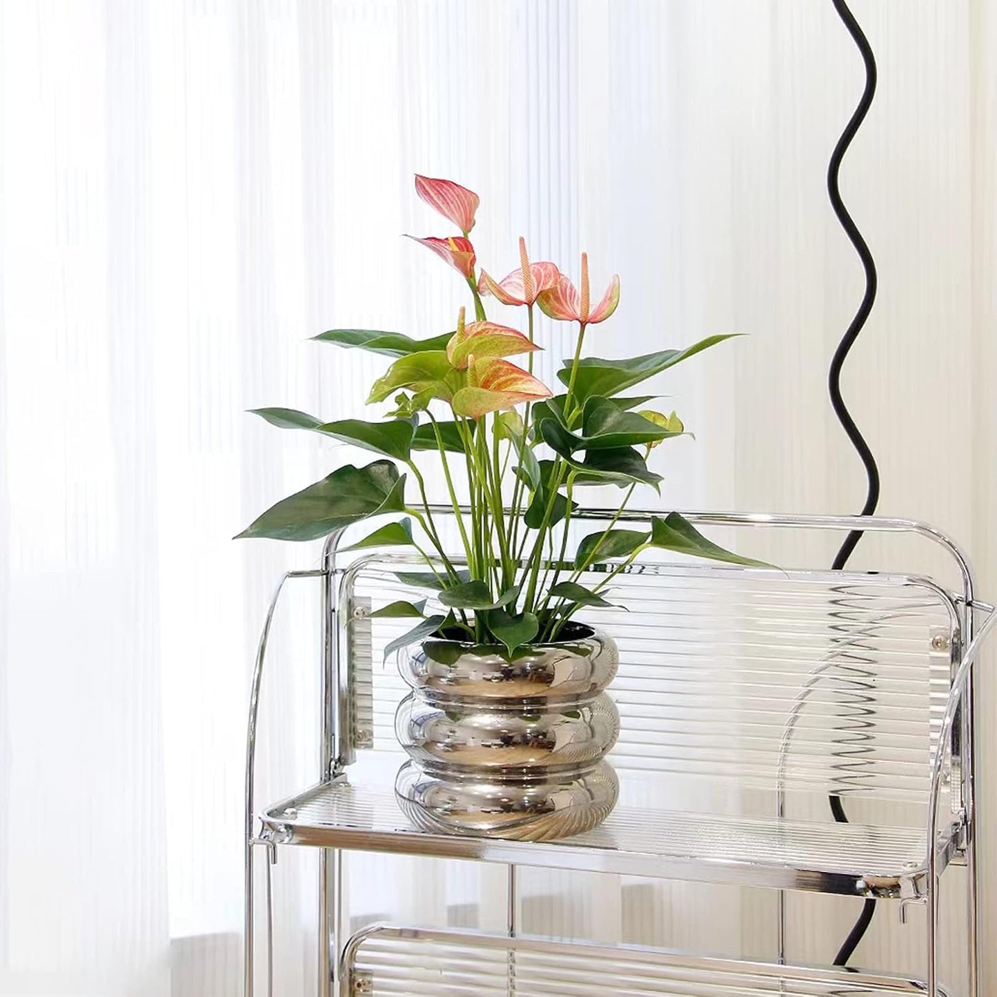 Ceramic Plant Pot Indoor / Silver / 4.7inch / 4.5 Inch