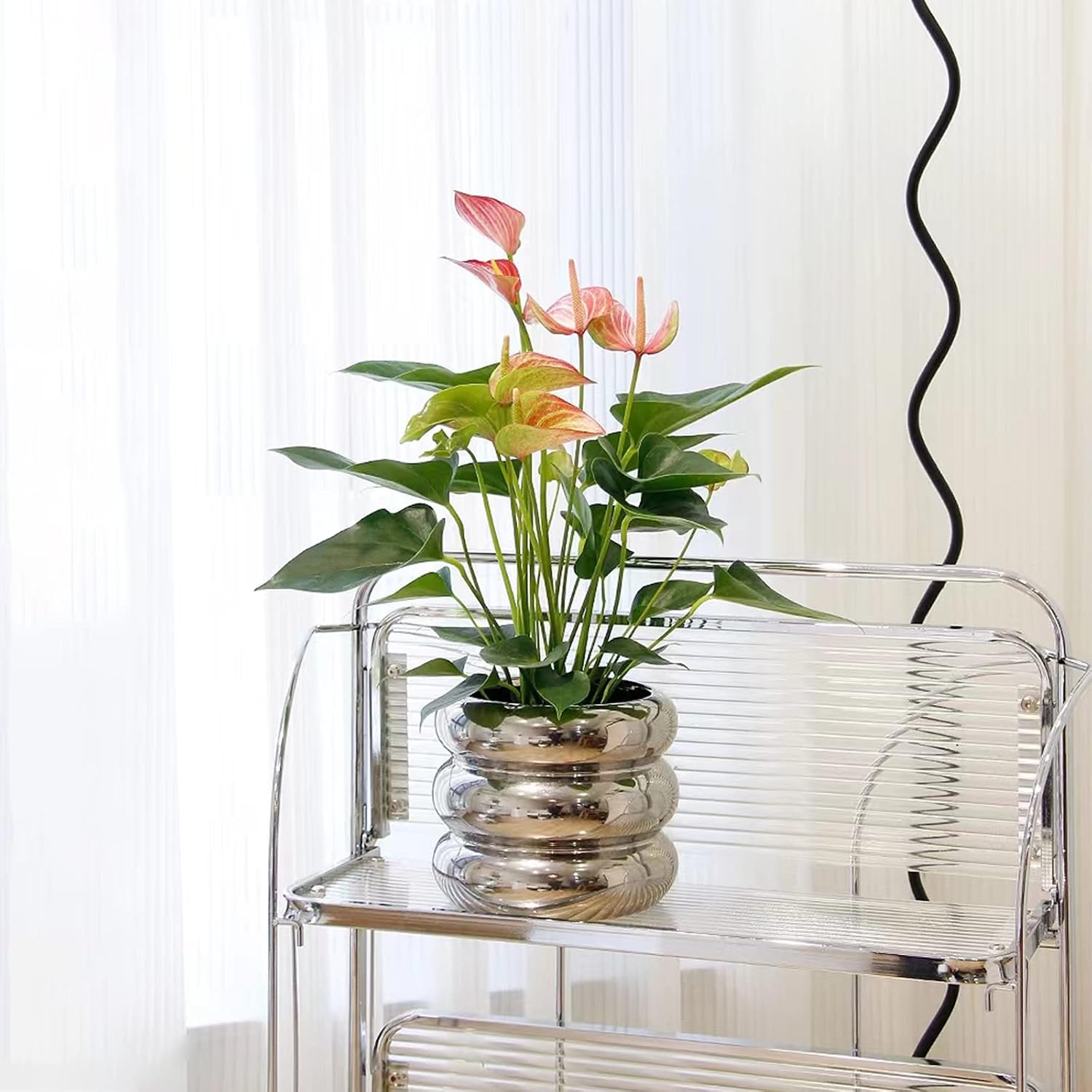 Ceramic Plant Pot Indoor / Silver / 4.7inch / 4.5 Inch