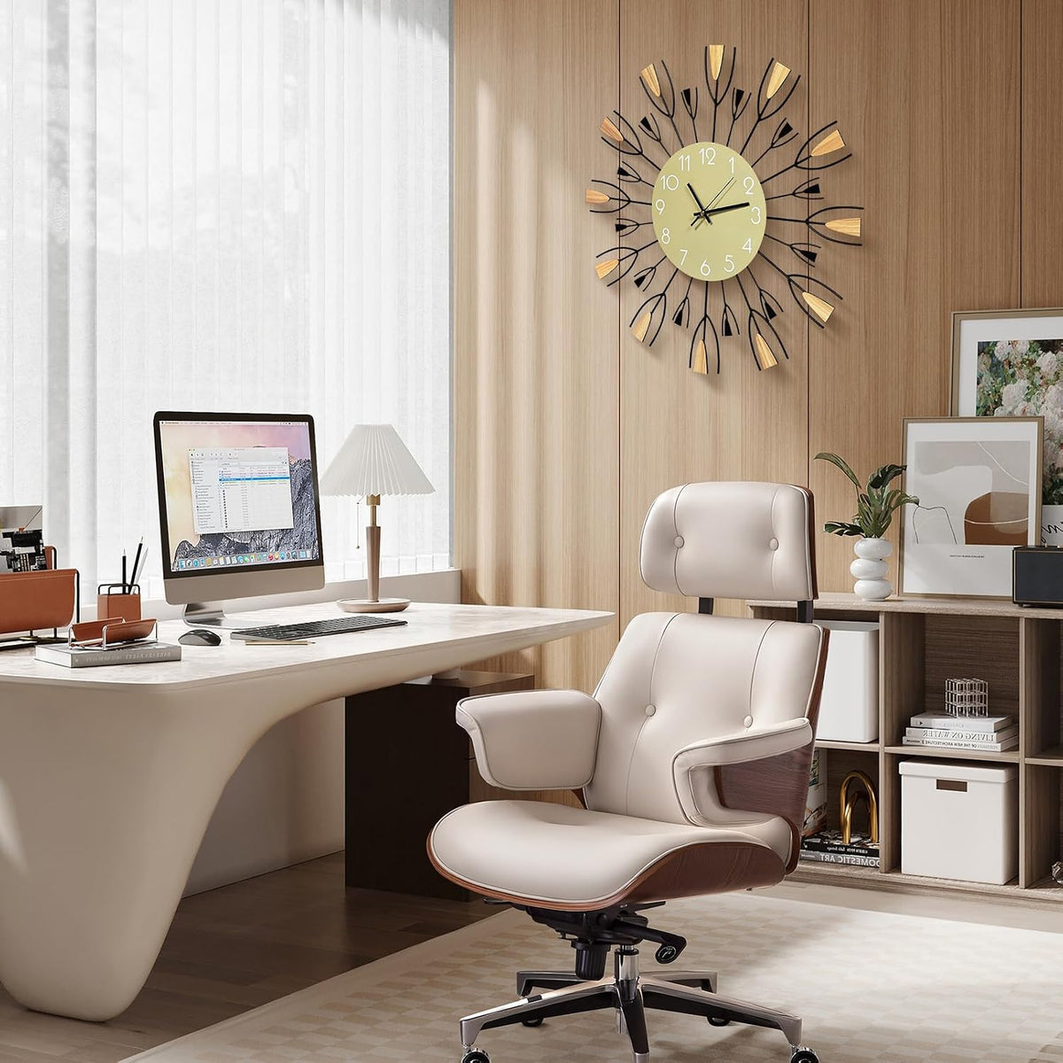 24 Inch Large Modern Mid Century Sunburst Wall Clock | Decorative Silent Non-Ticking Battery Operated Metal Analog