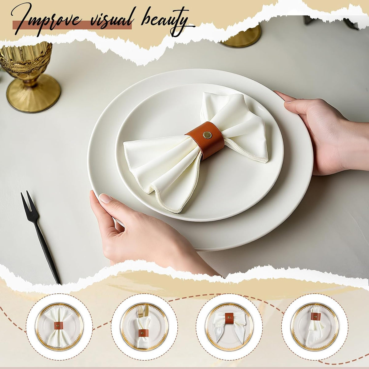 LemonRoad 100 Pcs Fall Leather Napkin Rings Buckle Napkin Holder,Brown | Faux Leather for Farmhouse Dinner Party