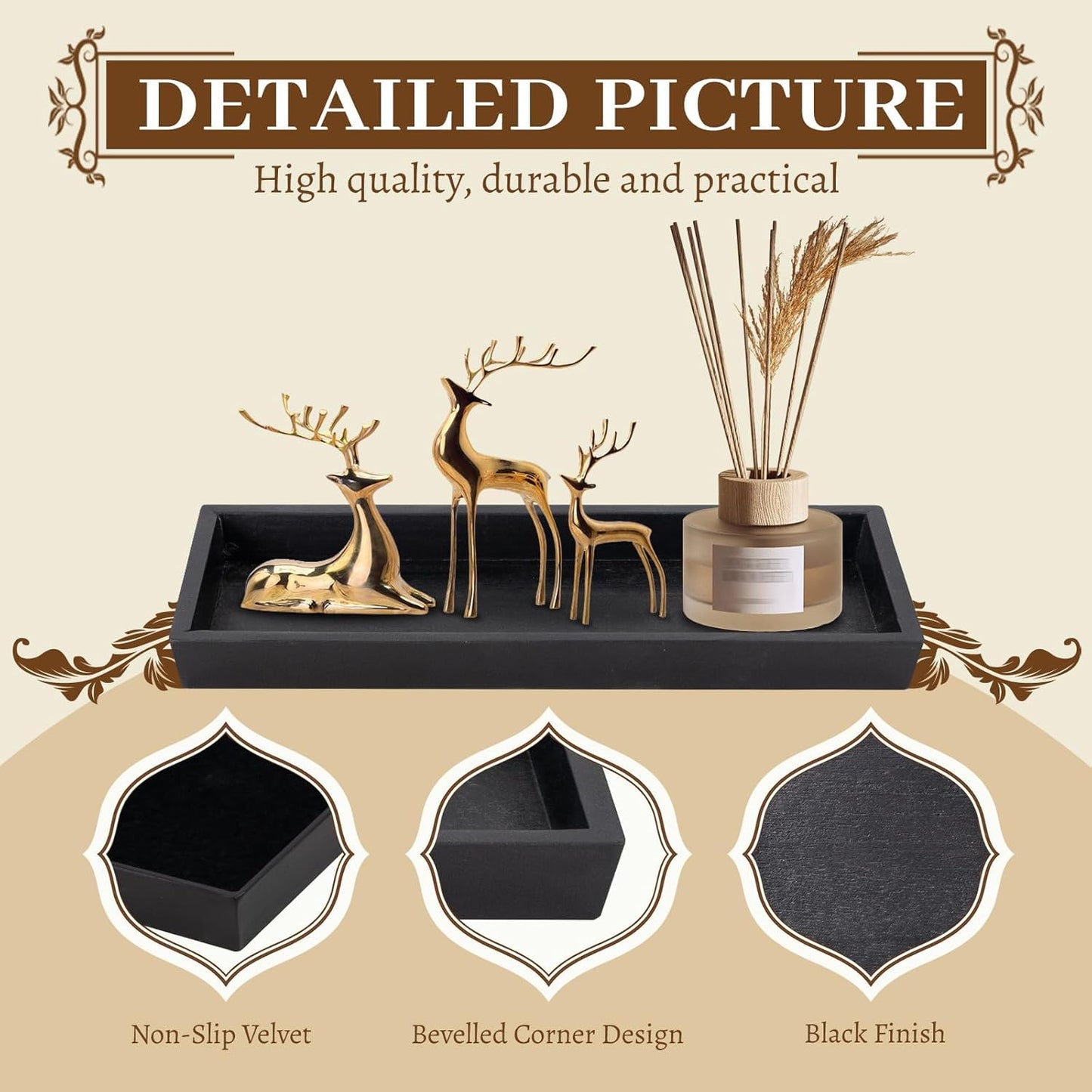 Rustic Long Narrow Tray / 12.2 x 5 x 1.1 / Black