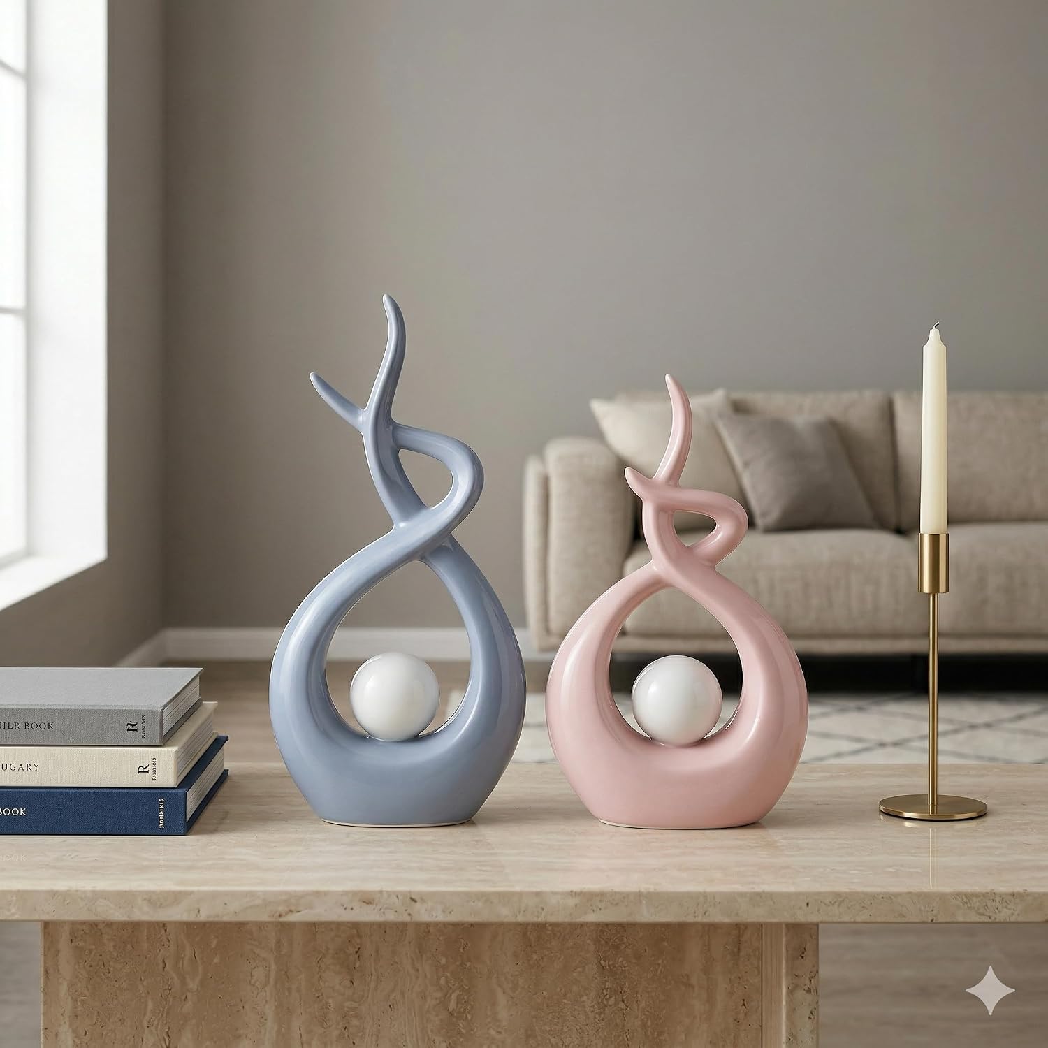 Ceramic Knick Knacks Statues / Blue / Large