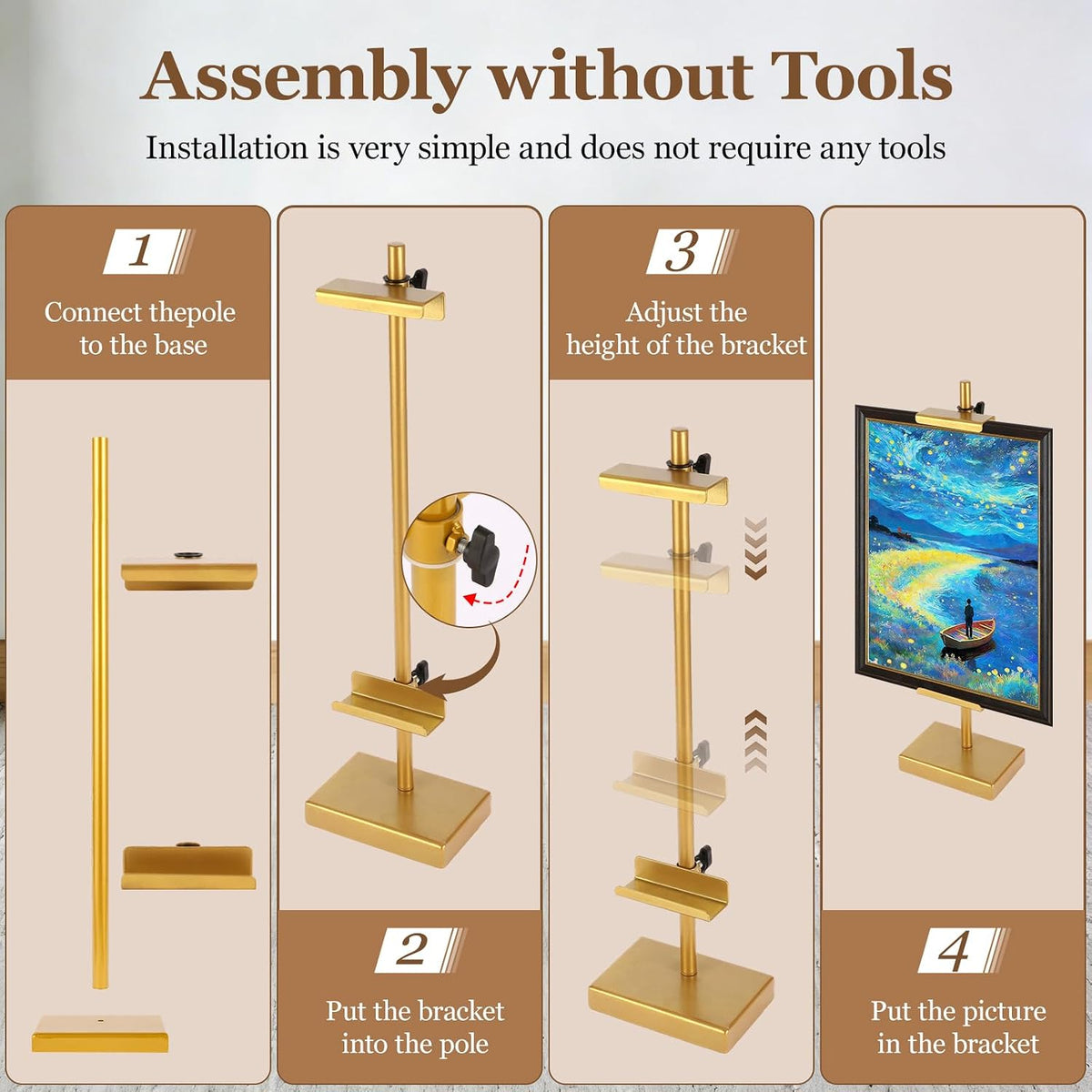 18'' Adjustable Tabletop Easel Stand, Gold Easel for Display | Steady and Elegant Picture Easels for Display, Picture