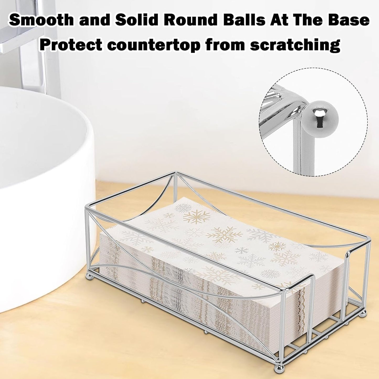 Bathroom Paper Hand Towel Storage Modern Napkin Tray Caddy for Countertop / Chrome / Metal