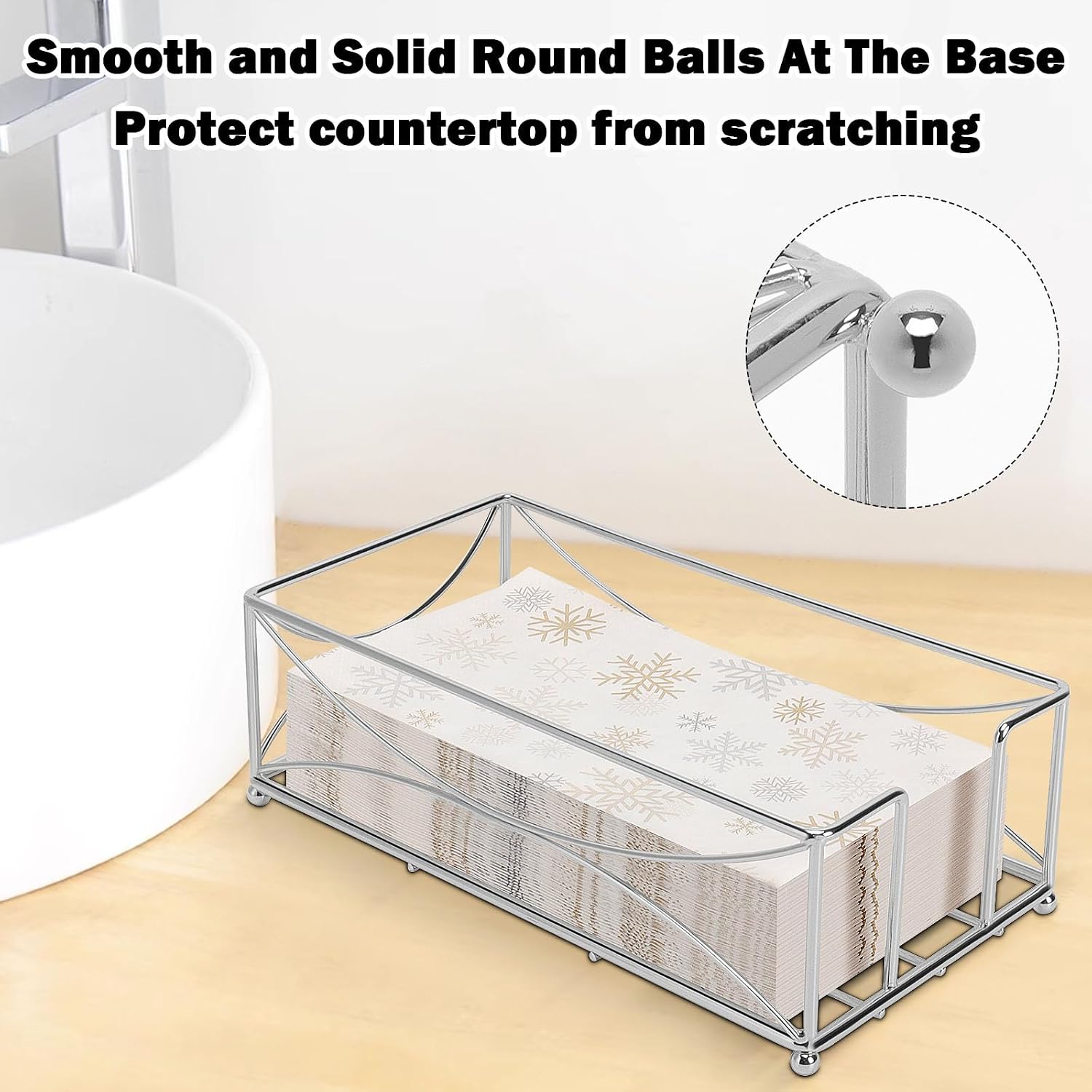 Bathroom Paper Hand Towel Storage Modern Napkin Tray Caddy for Countertop / Chrome / Metal