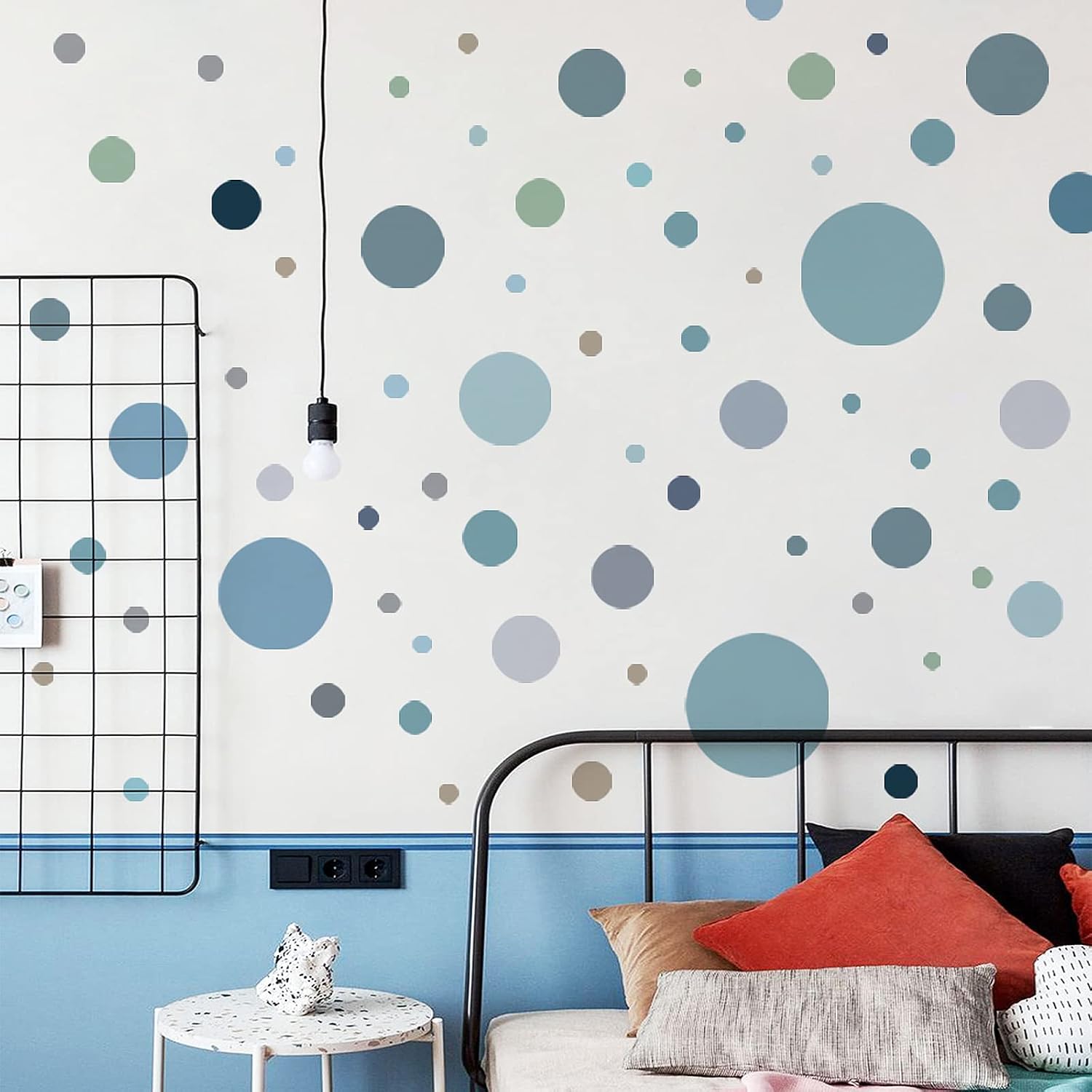 Polka Dot Wall Decals Colorful Circle Wall Stickers DIY Removable Peel and Stick Boho / Blue-grey