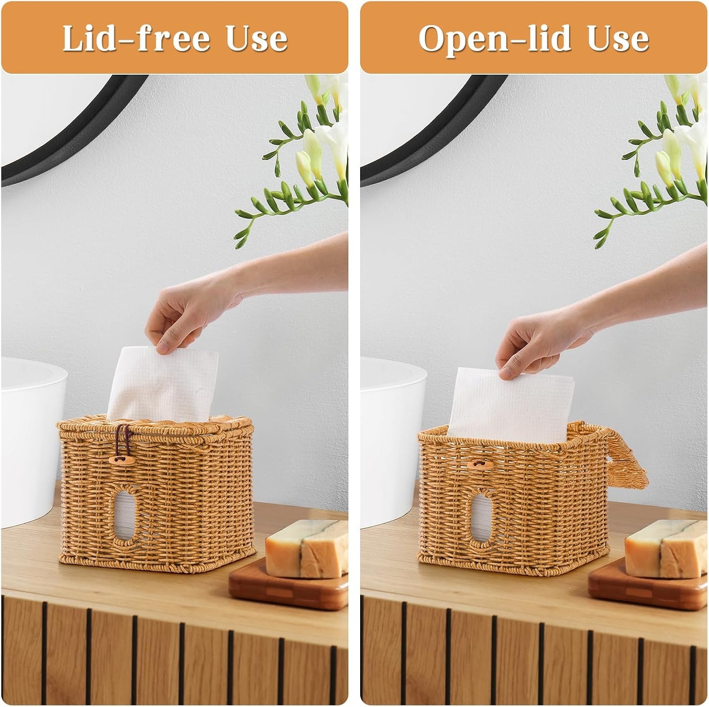 Plastic Rattan Disposable Face Towel Holder / Light Brown