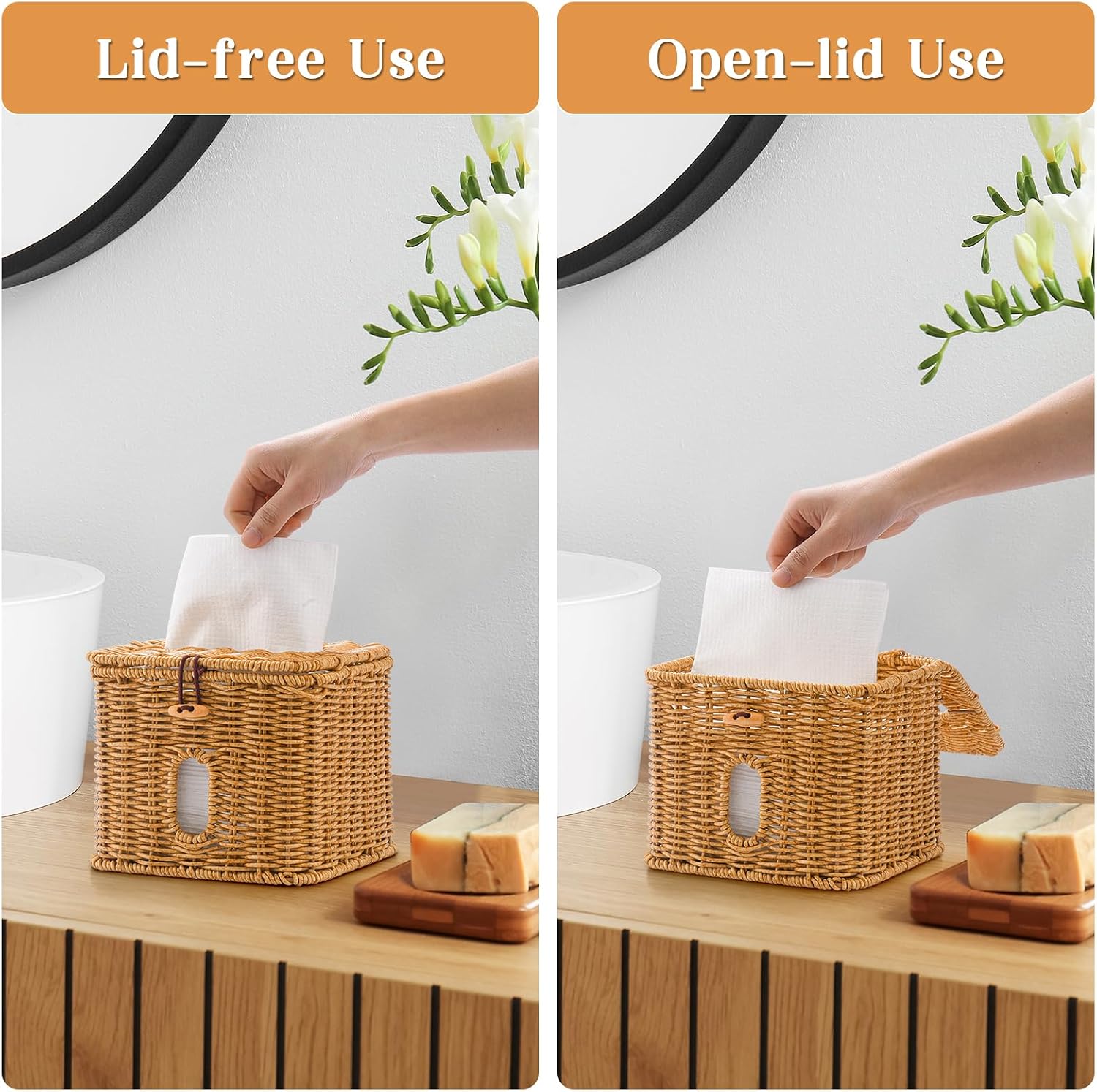 Plastic Rattan Disposable Face Towel Holder / Light Brown