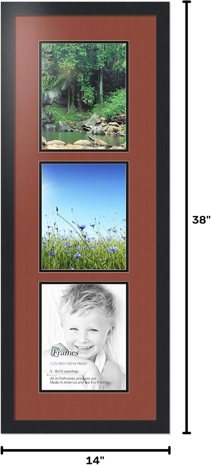 ArtToFrames Collage Photo Frame Double Mat with 3 - 8x10 Openings and Satin Black Frame