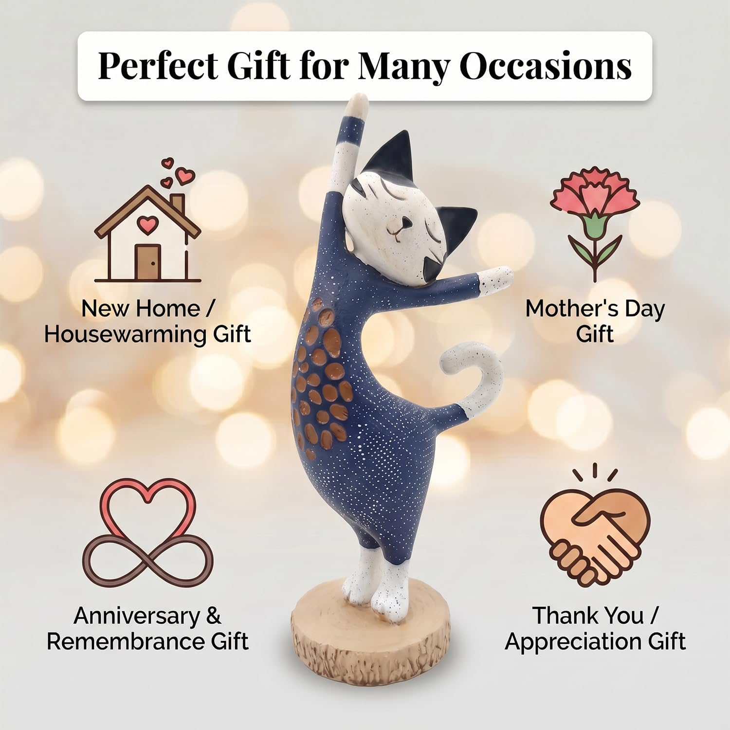 Modern Resin Cat Figurine Home Decor / Blue and White Polka Dot Cat