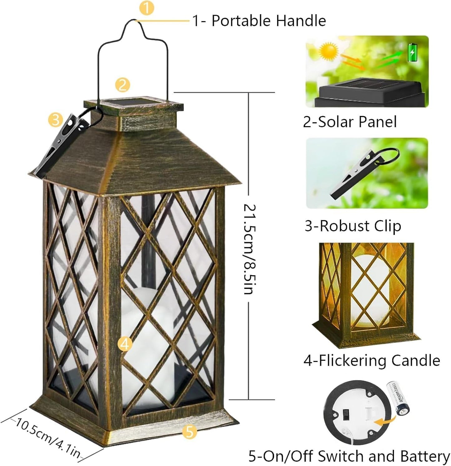 2 Pack 9" Medium Tempered Glass Solar Lanterns Outdoor Waterproof | Hanging Solar Lights with Flickering Flameless