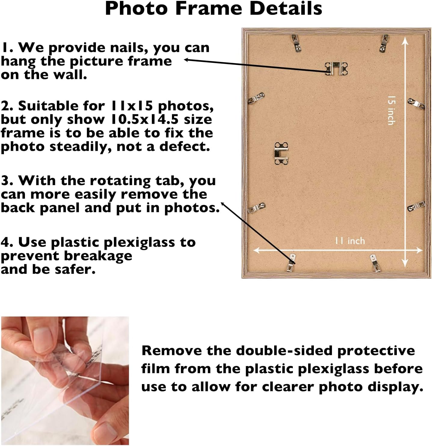 JCJMY 11x15 Rustic Brown Picture Frame Set of 6, Horizontal and Vertical Formats for Wall Hanging, 11 x 15 Wall Gallery