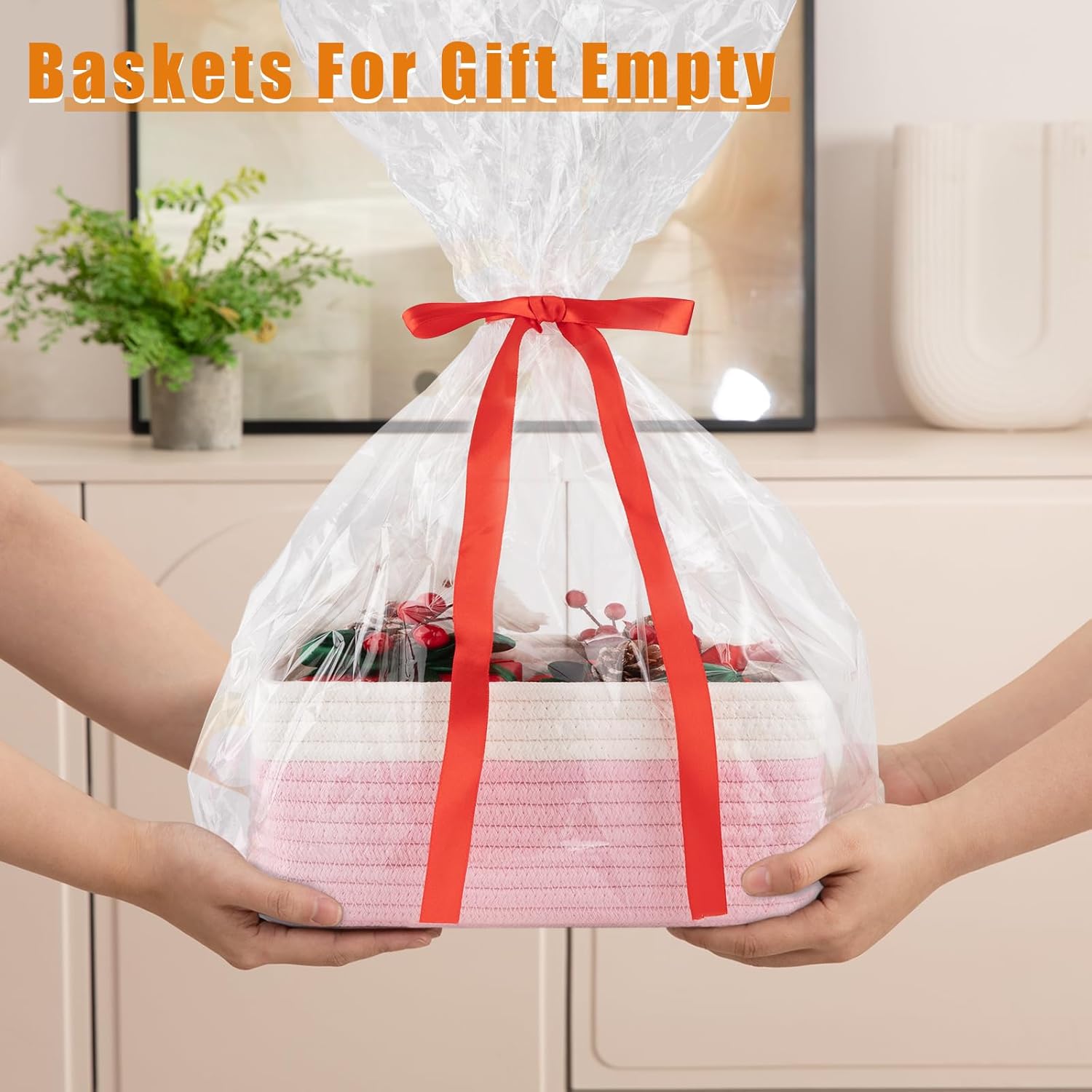 Small Bins / Organizer Baskets / Pink/white / 11.8"*7.8"*4.7 / Set of 4