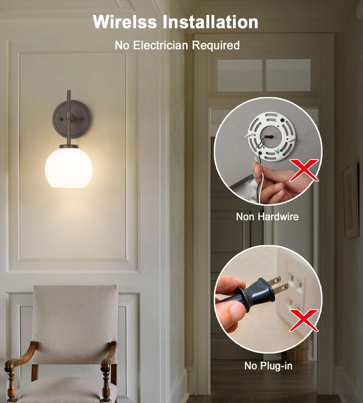 Oil Rubbed Bronze Wireless Rechargeable Wall Sconces Set of 2, Battery Operated Wall Lights with Remote Control, LED