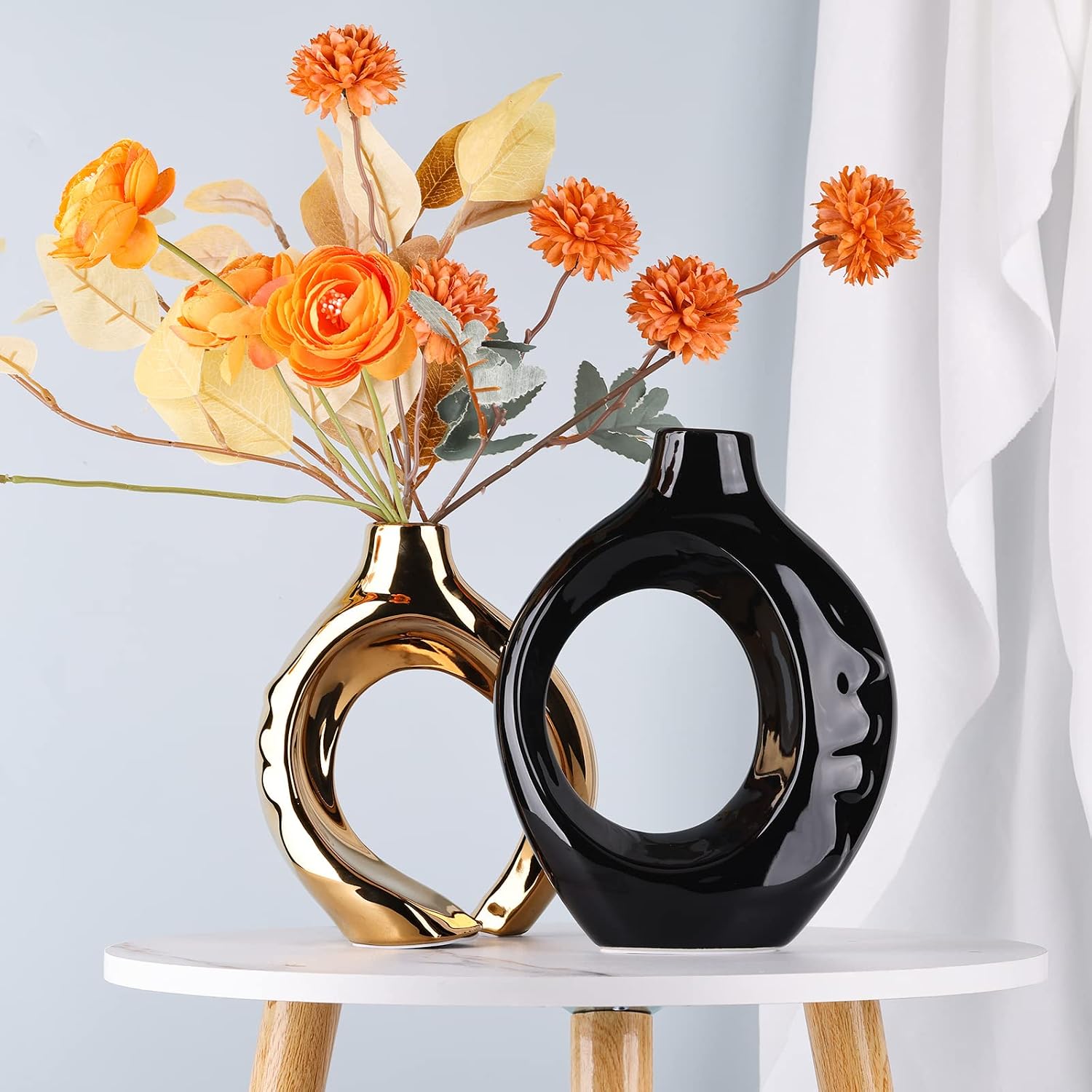 Round Boho Vase for Pampas Grass / Black / Set of 2