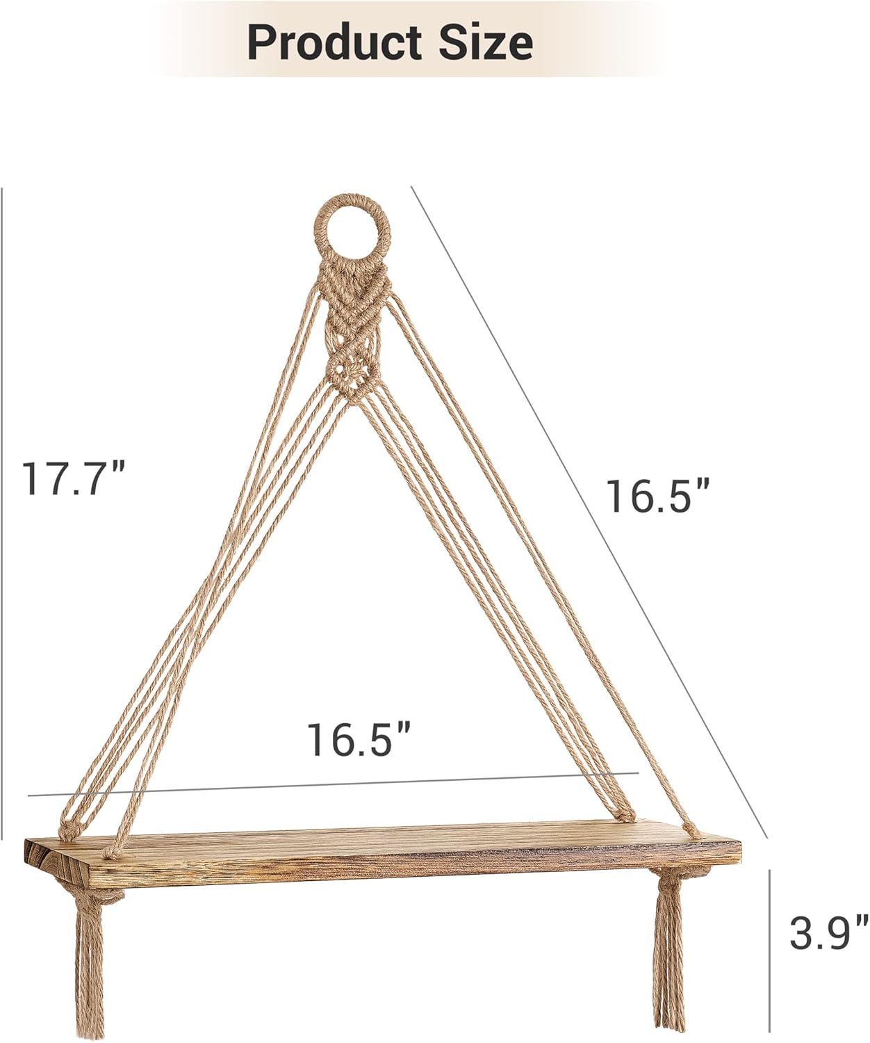 Macrame Hanging Shelves Boho Wall Decor Rustic Wood Floating Storage Shelf / Brown / Set of 2