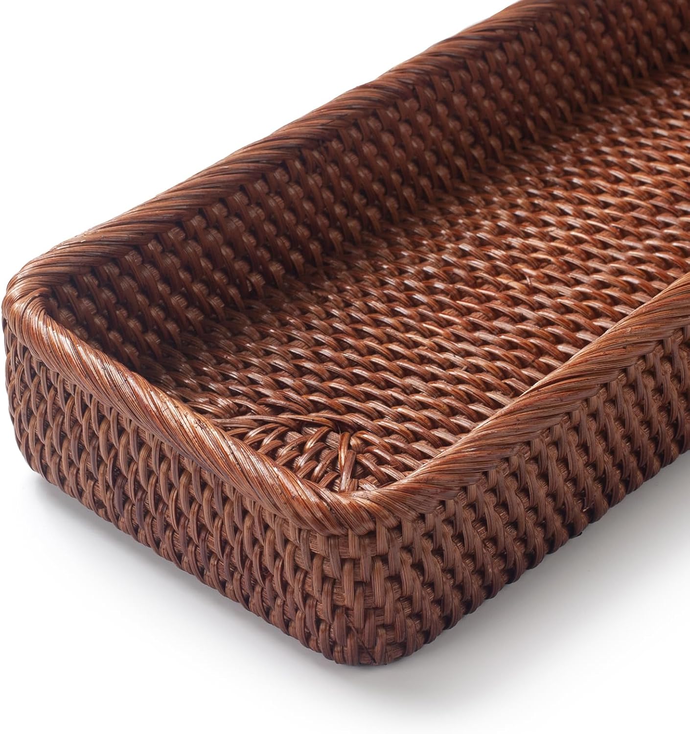 Rattan Bathroom Vanity Trays Toilet Tank Baskets Long Narrow Hand / Honey Brown / 16.3 x 6.1 x 2