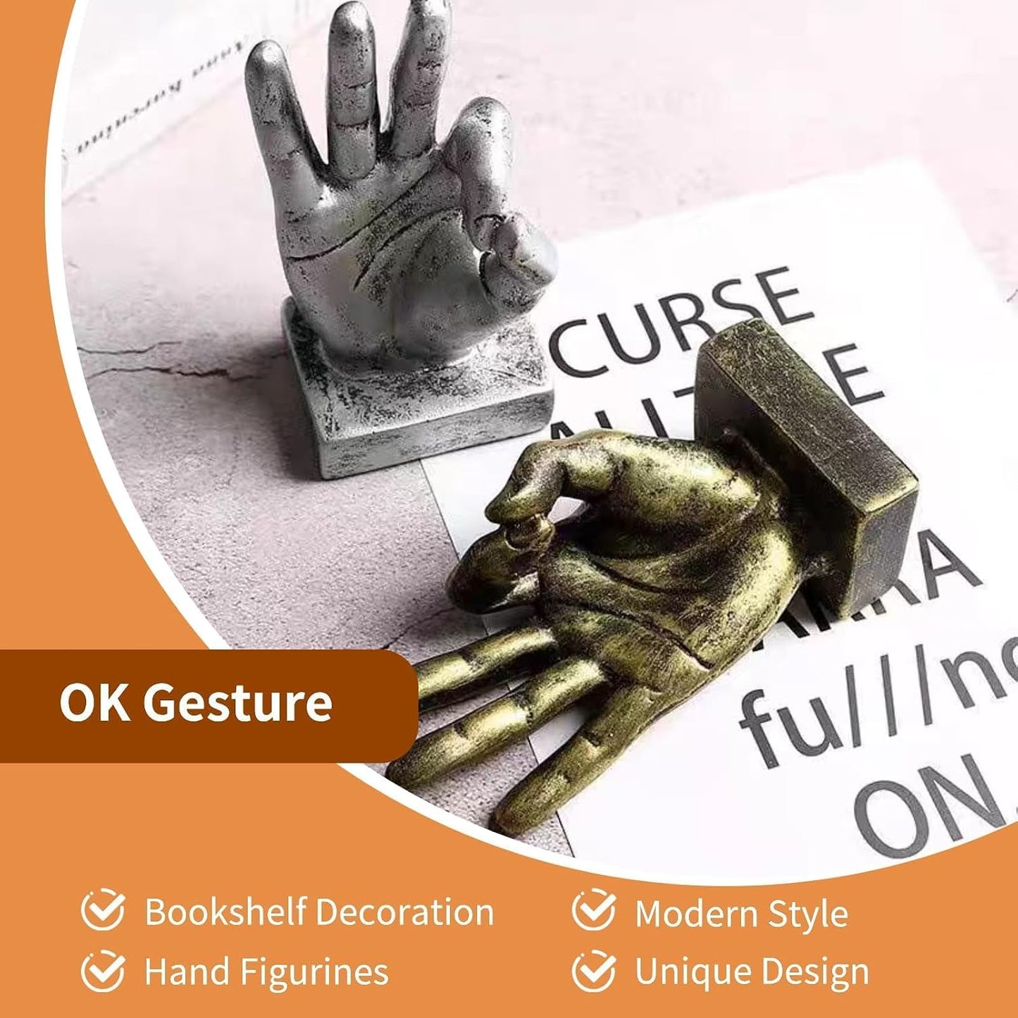 Hand Finger Gesture Desk Statues / Silver